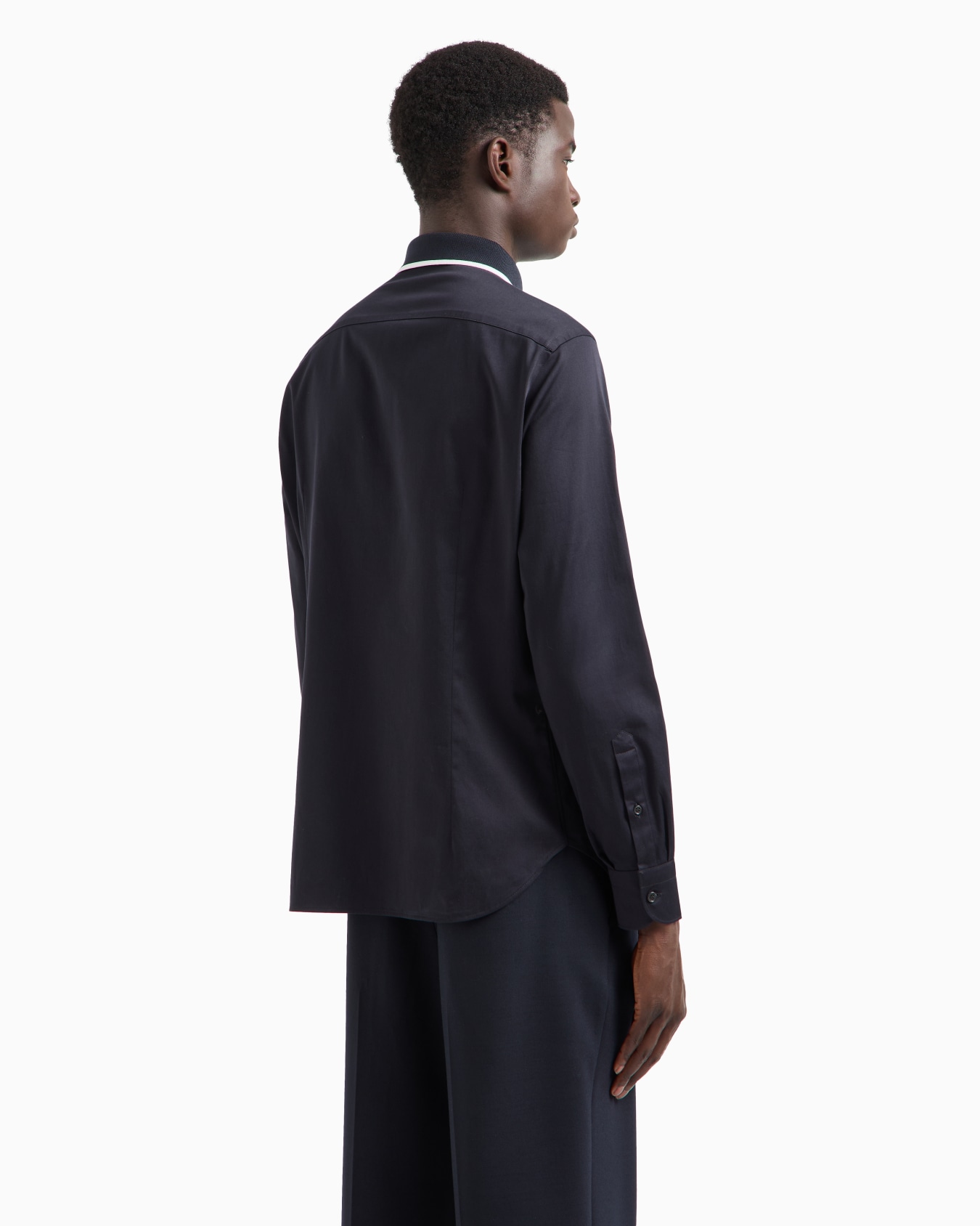 Satin shirt with contrasting ribbed collar Slide 2