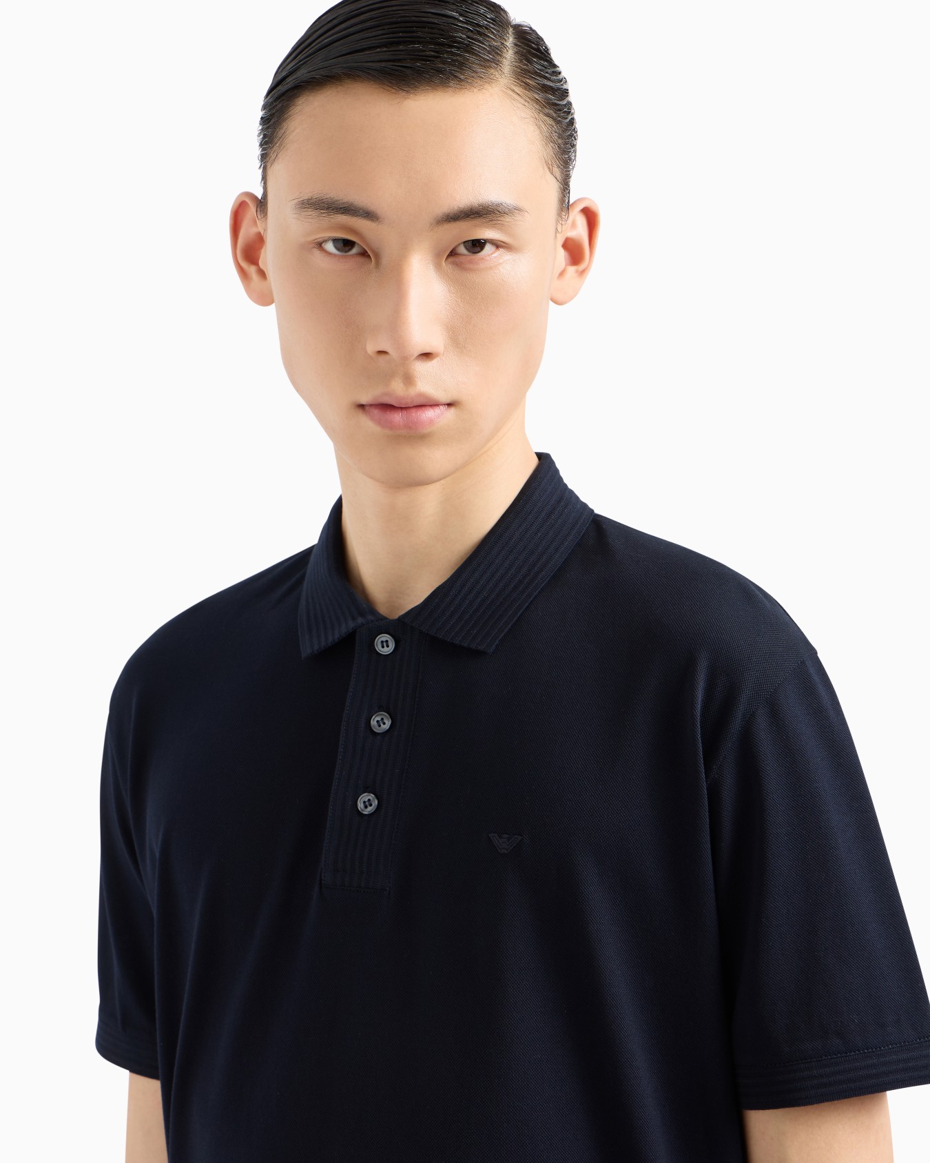 Mercerised piqué polo shirt with ribbed details Slide 4