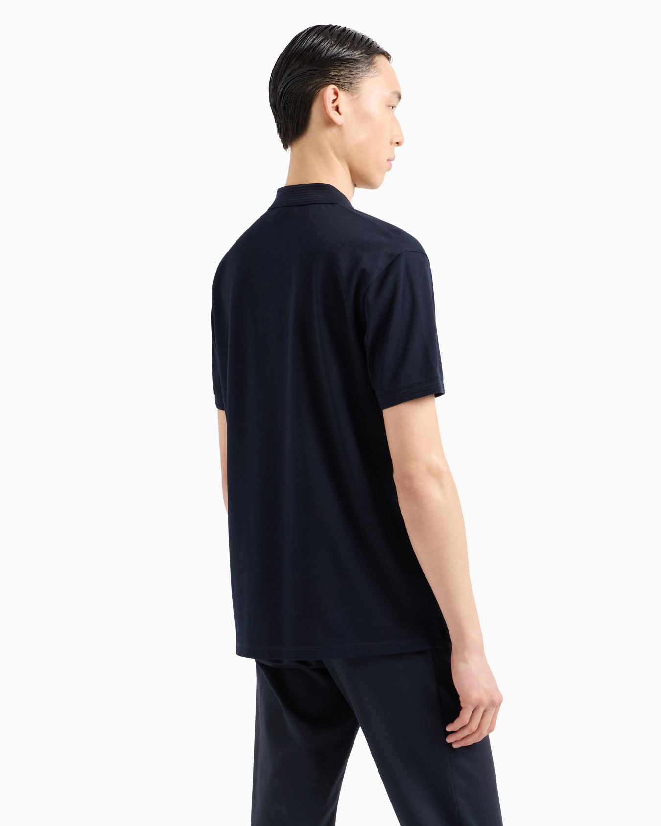 Mercerised piqué polo shirt with ribbed details Slide 2