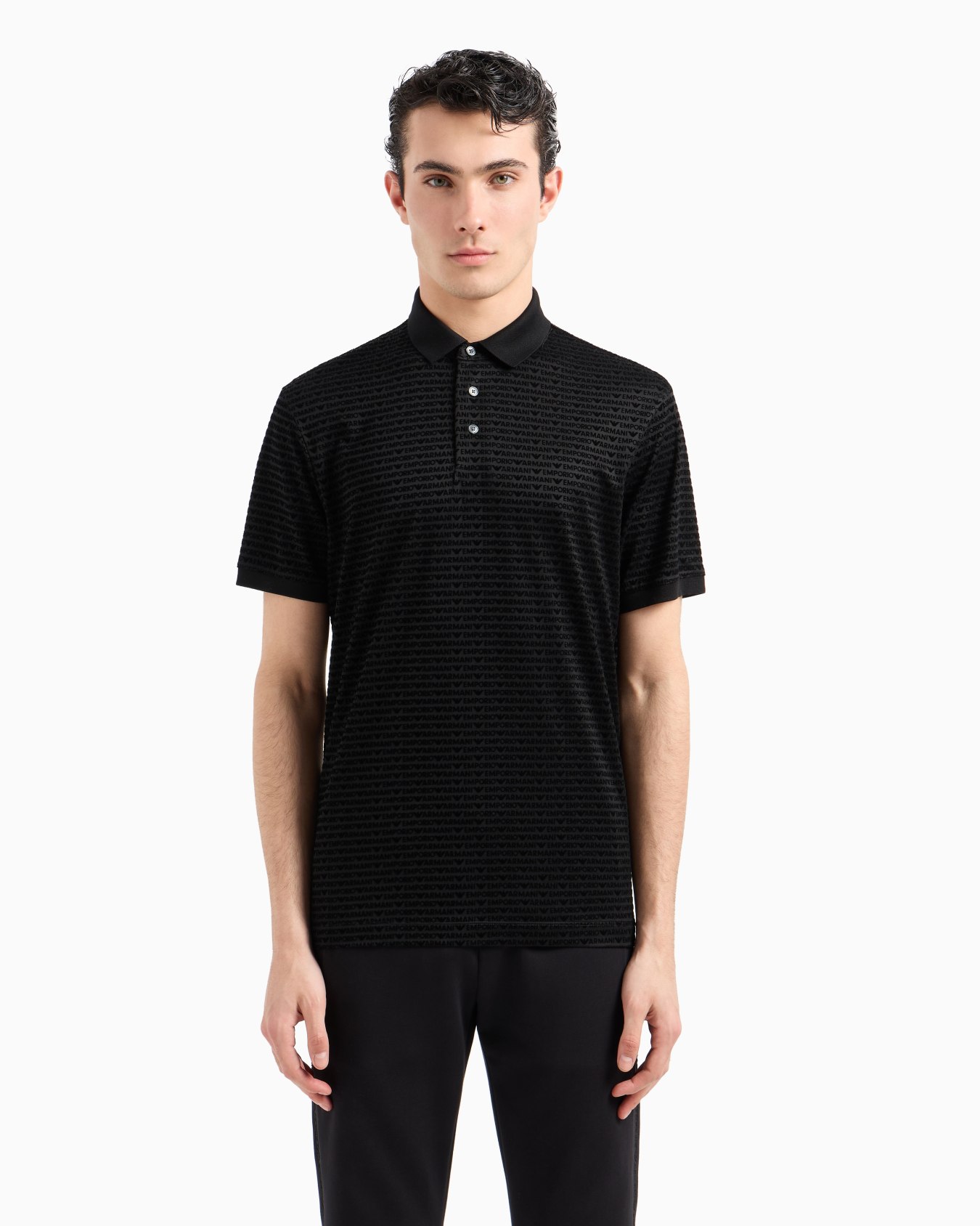  Lyocell-blend jersey polo shirt with flocked lettering all over Slide 1