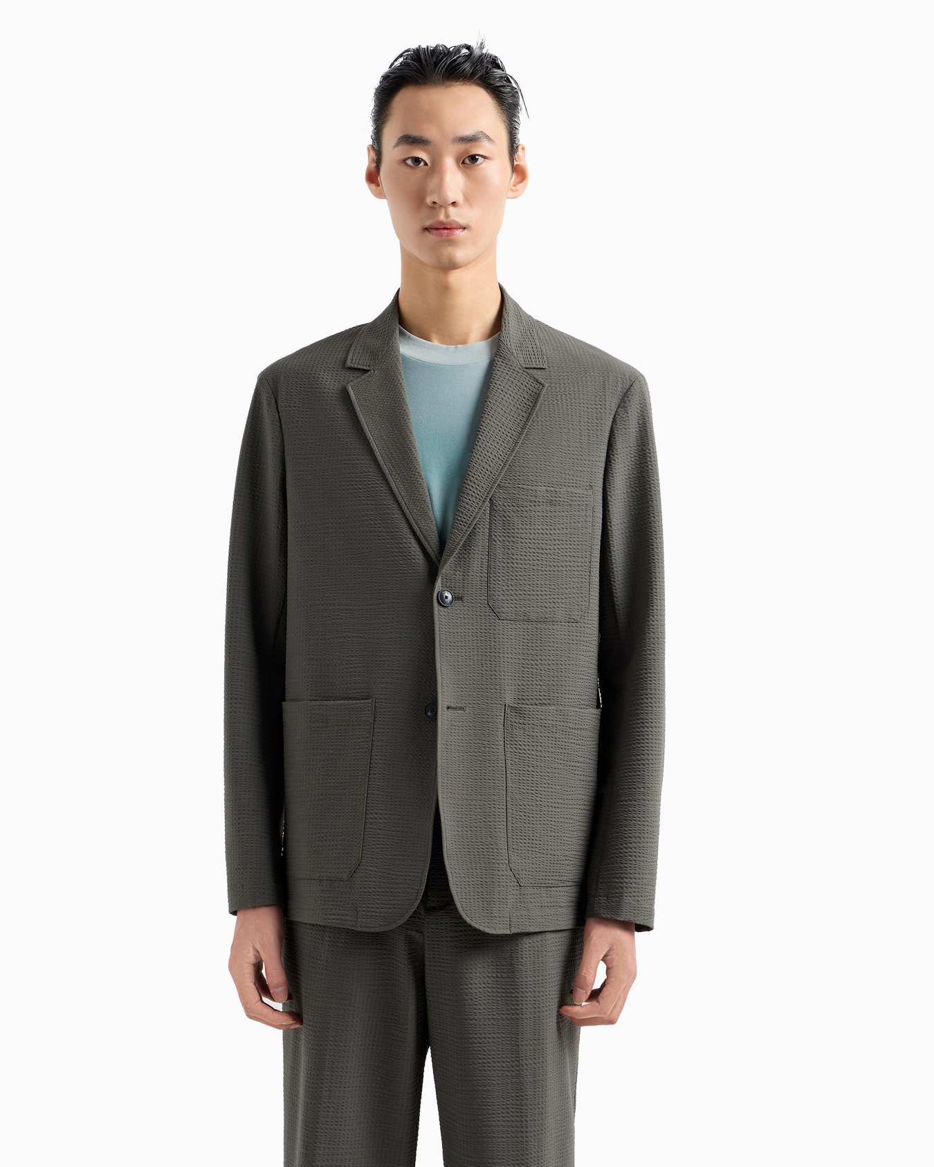 Single-breasted jacket in technical seersucker fabric Slide 2