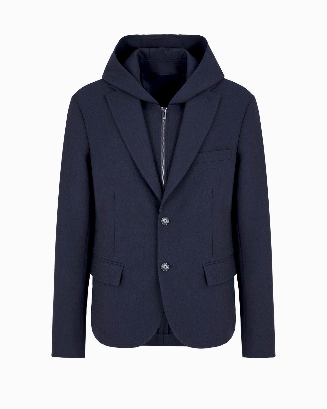 Viscose-blend blazer with detachable inner panel and hood Slide 0