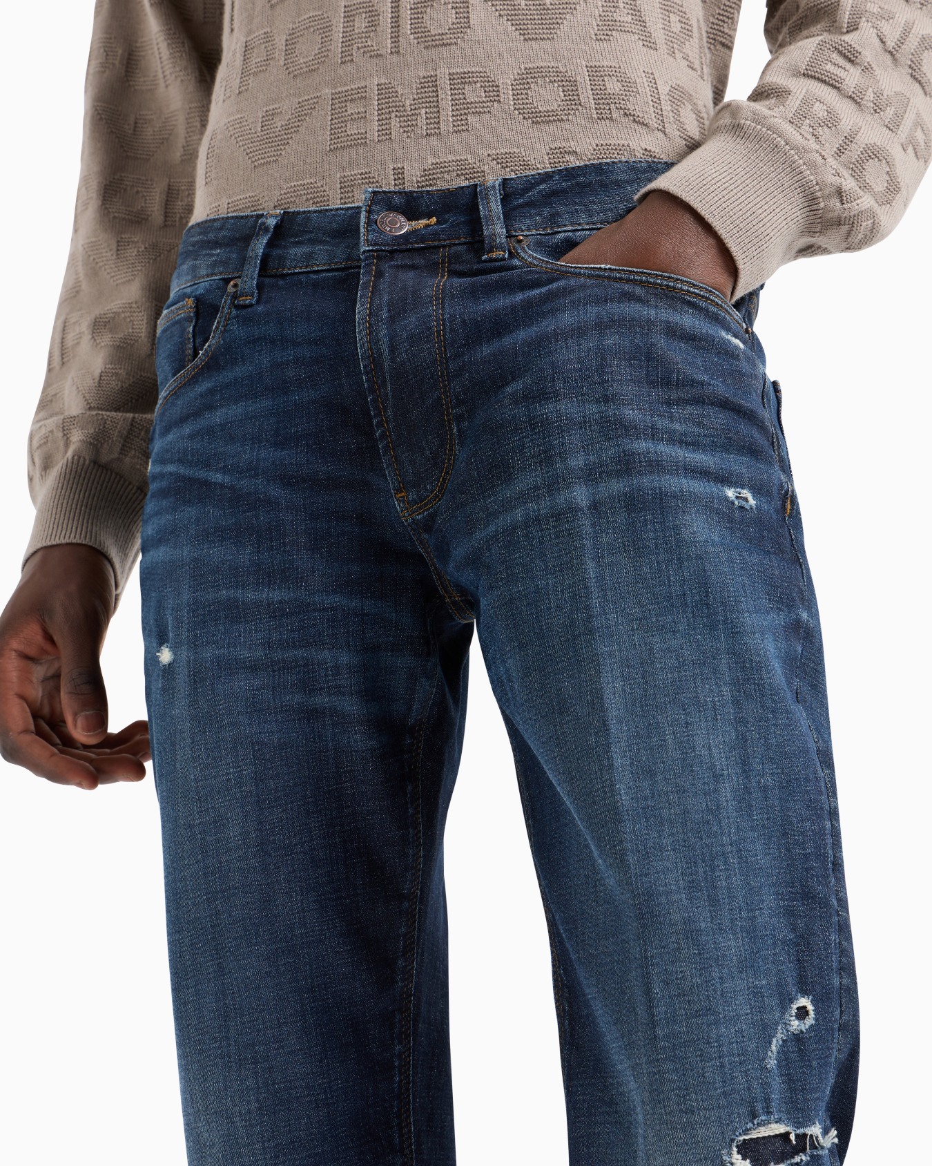 J06 Slim-fit, stone-washed stretch-denim jeans with rips Slide 4