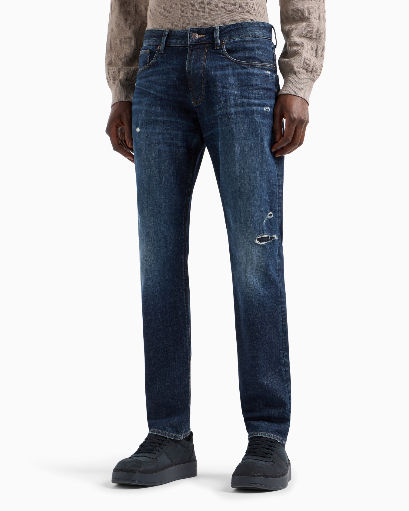 J06 Slim-fit, stone-washed stretch-denim jeans with rips Slide 1