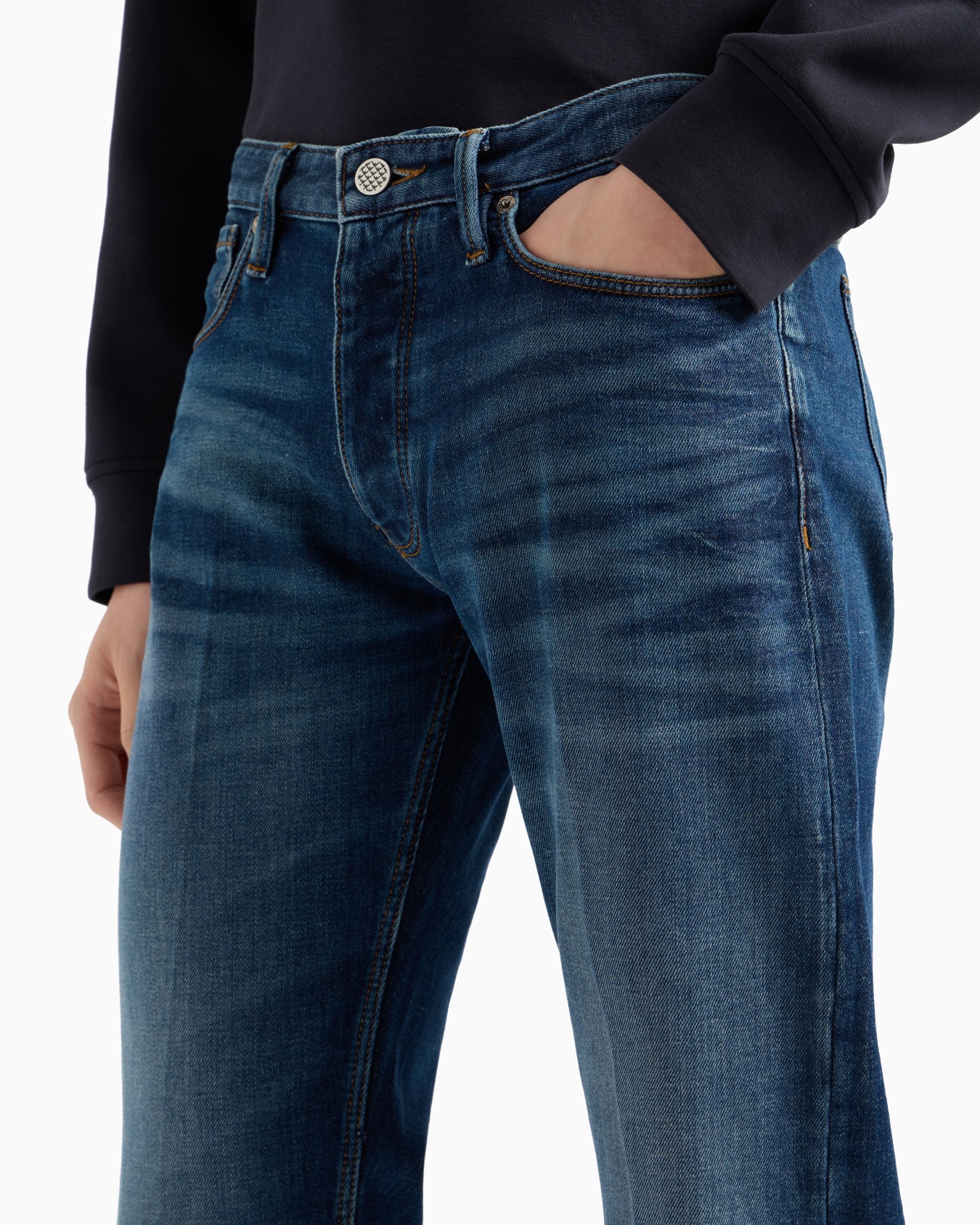 J75 Slim-fit, stone-washed stretch-denim jeans with whisker lines Slide 4