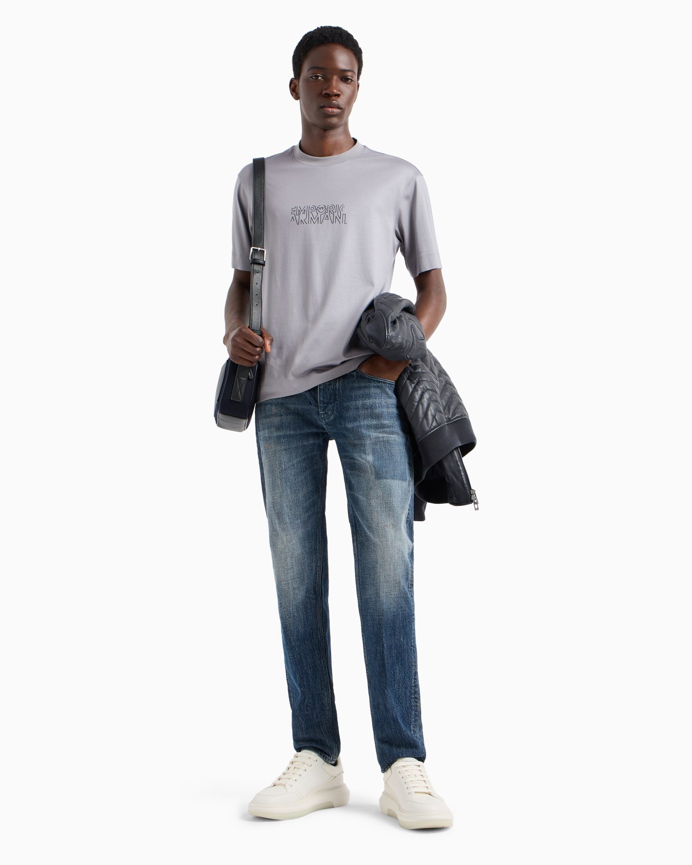 J75 Slim-fit, cross stone-washed denim jeans with whisker lines Slide 3