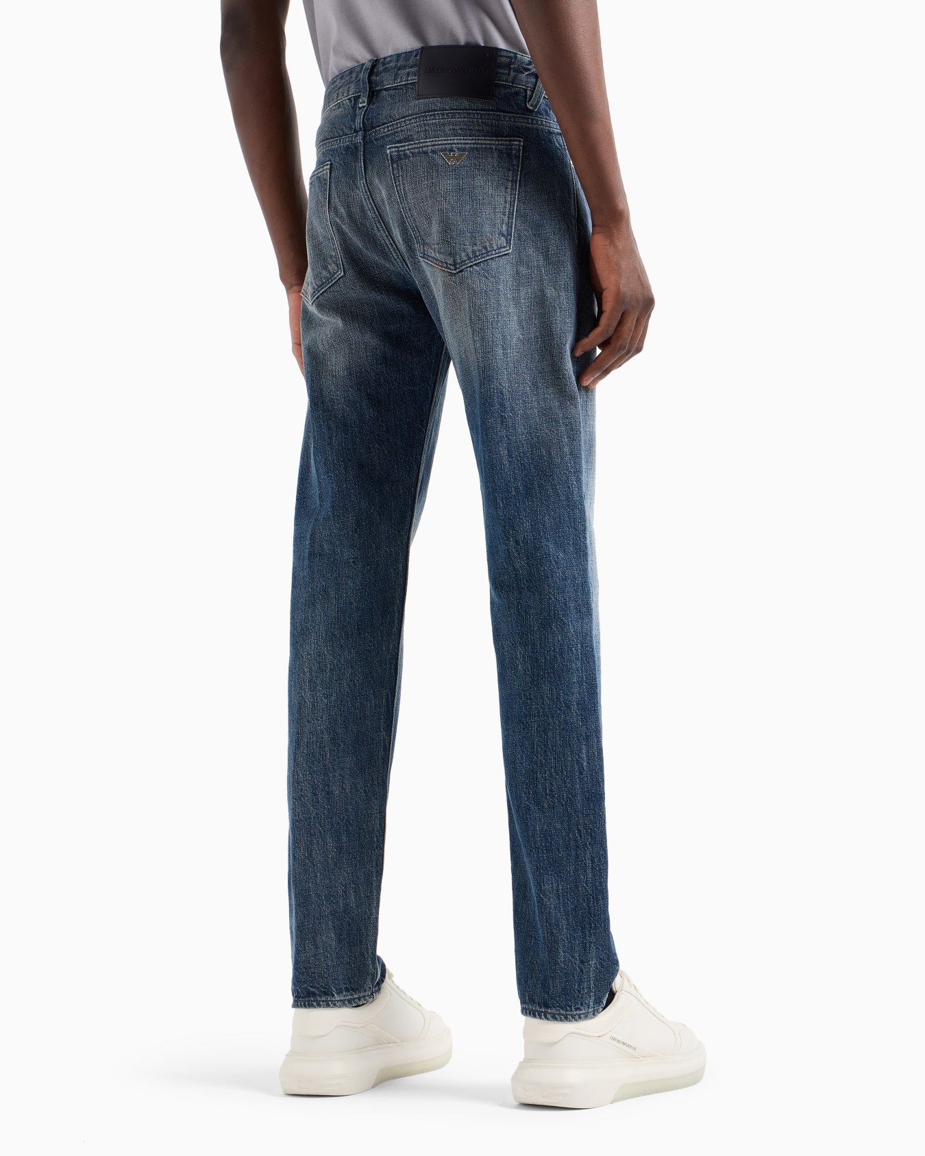 J75 Slim-fit, cross stone-washed denim jeans with whisker lines Slide 2