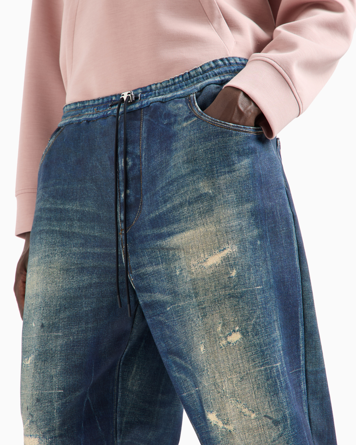 Worn denim-effect French terry jersey joggers Slide 4