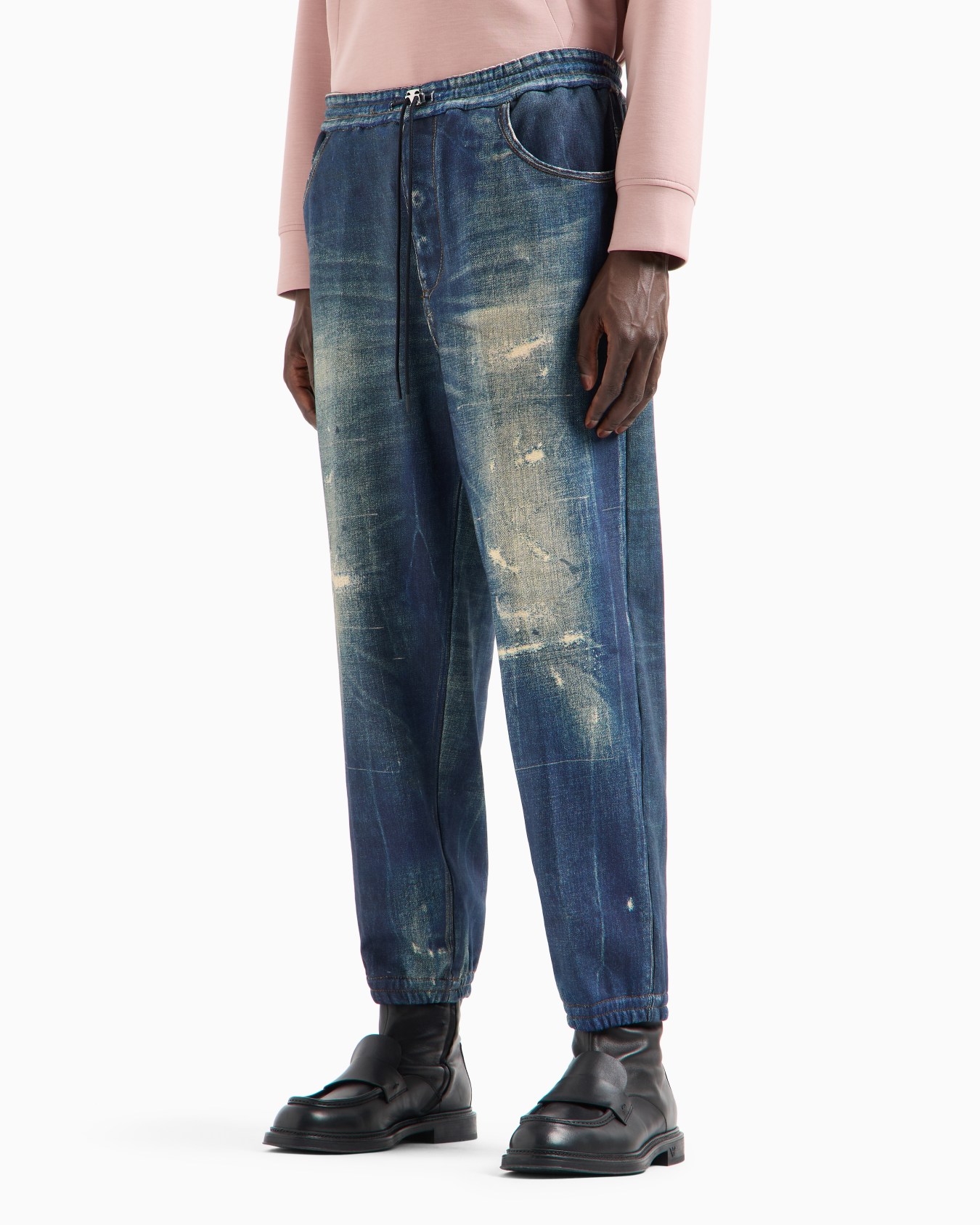 Worn denim-effect French terry jersey joggers Slide 1