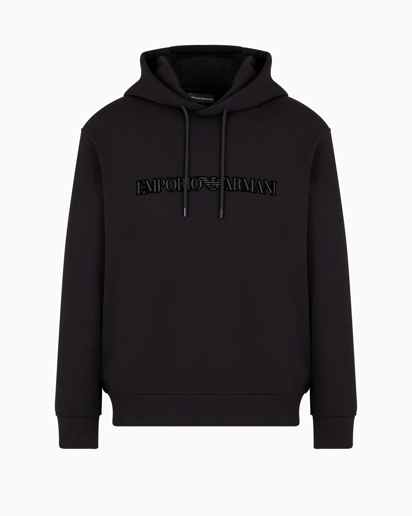 Double-jersey hooded sweatshirt with flocked logo Slide 0