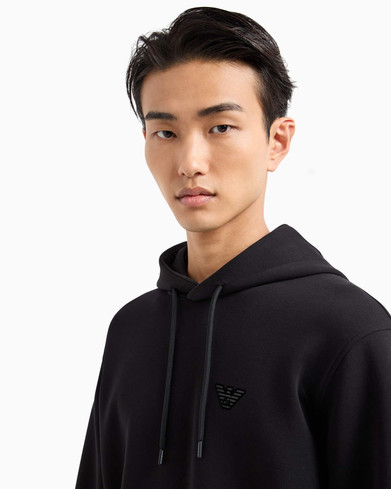 Double-jersey hooded sweatshirt with flocked logo Slide 4