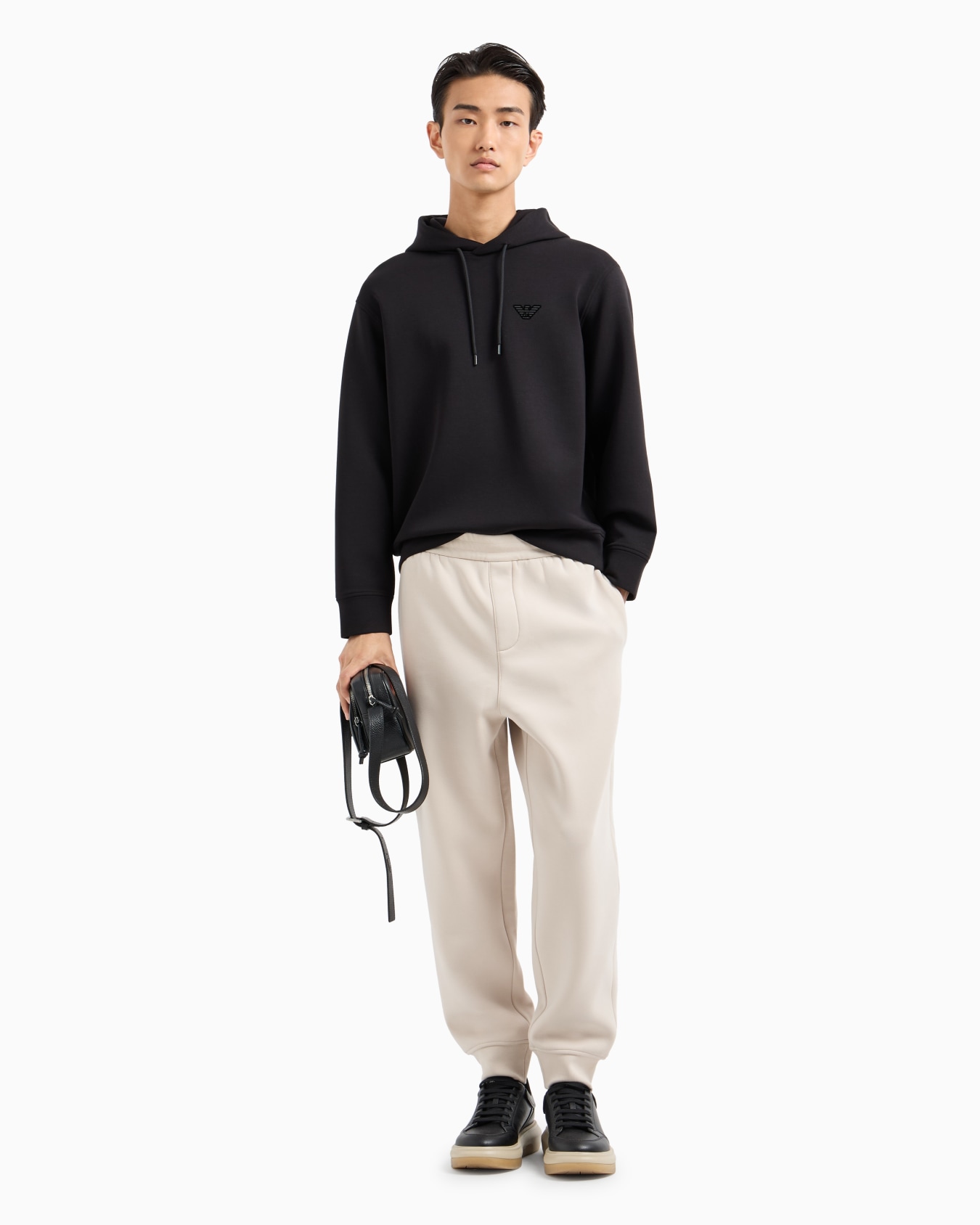 Double-jersey hooded sweatshirt with flocked logo Slide 3