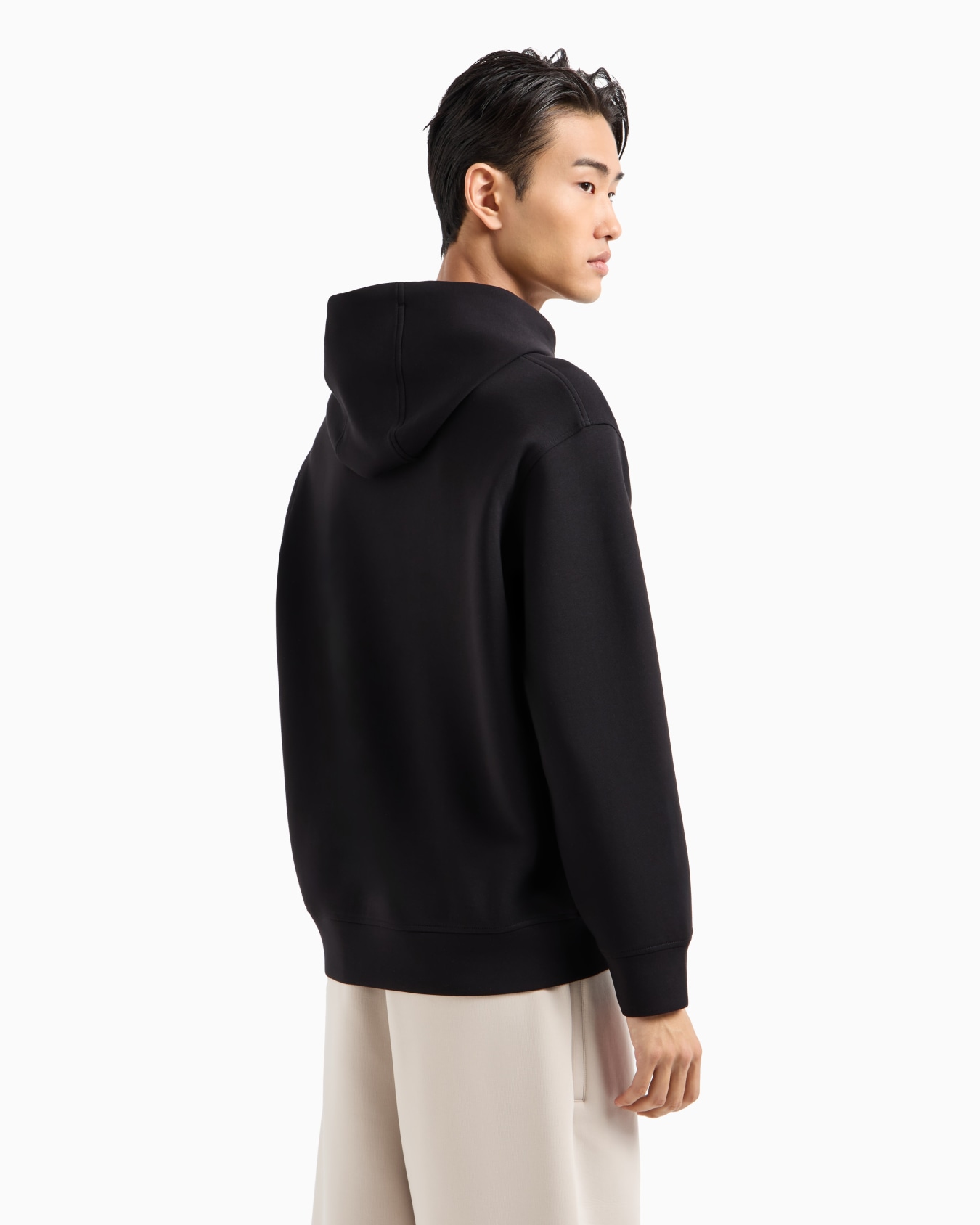 Double-jersey hooded sweatshirt with flocked logo Slide 2