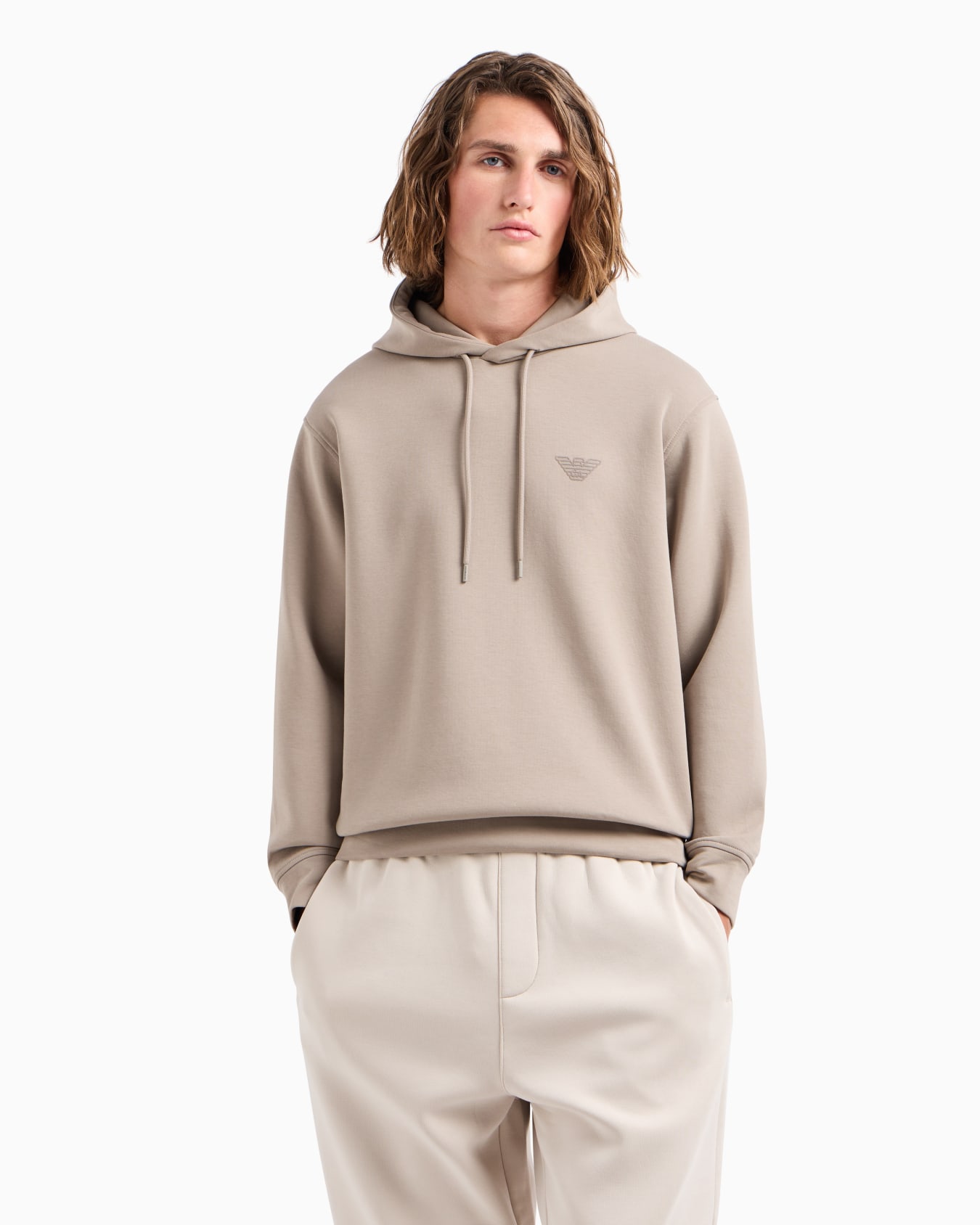 Double-jersey hooded sweatshirt with flocked logo Slide 1