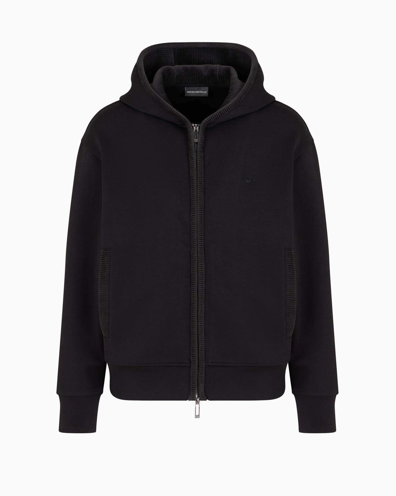 Sweat-shirt façon cardigan à capuche en jersey double avec détails en velours Diapositive 0
