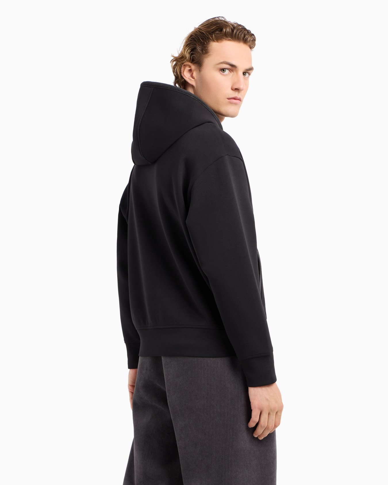 Sweat-shirt façon cardigan à capuche en jersey double avec détails en velours Diapositive 3