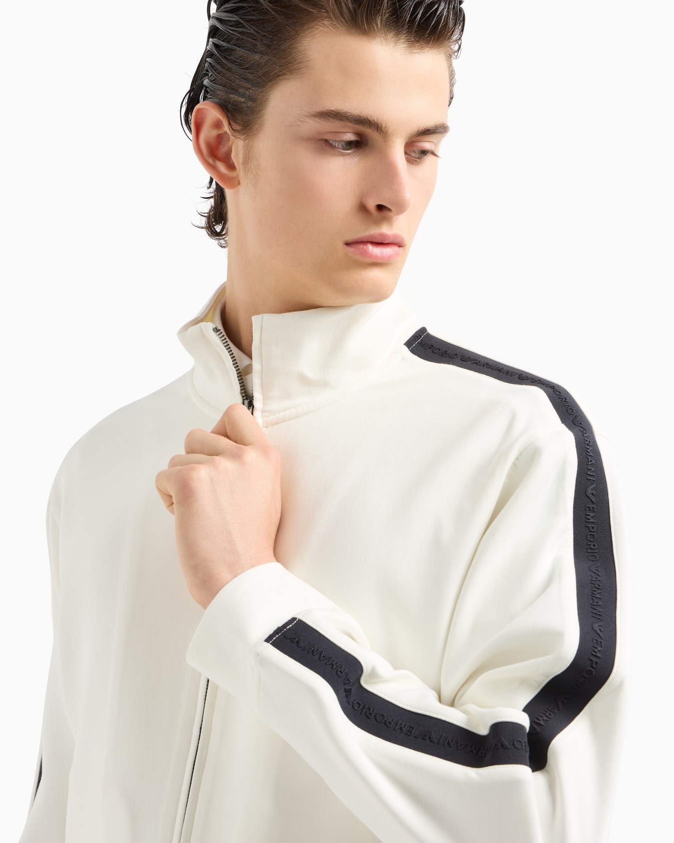 Sweat-shirt entièrement zippé en jersey double avec bande logo et imprimé en relief Diapositive 4