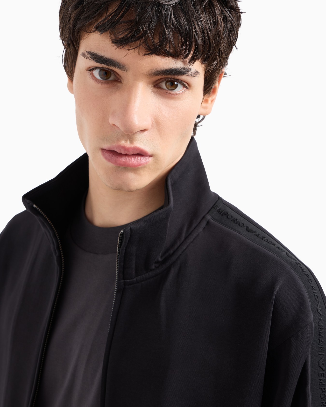 Double-jersey full-zip sweatshirt with embossed logo lettering tape Slide 5