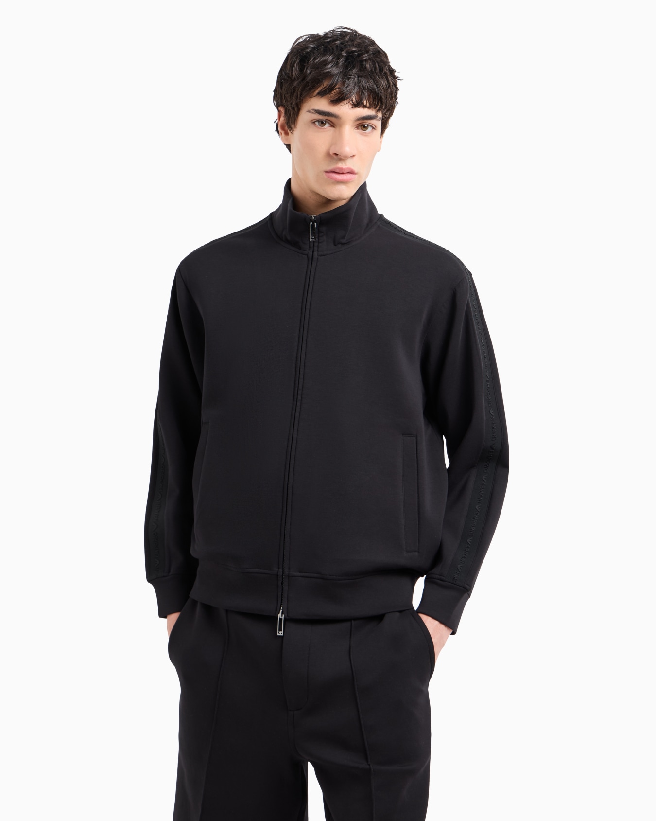 Double-jersey full-zip sweatshirt with embossed logo lettering tape Slide 2