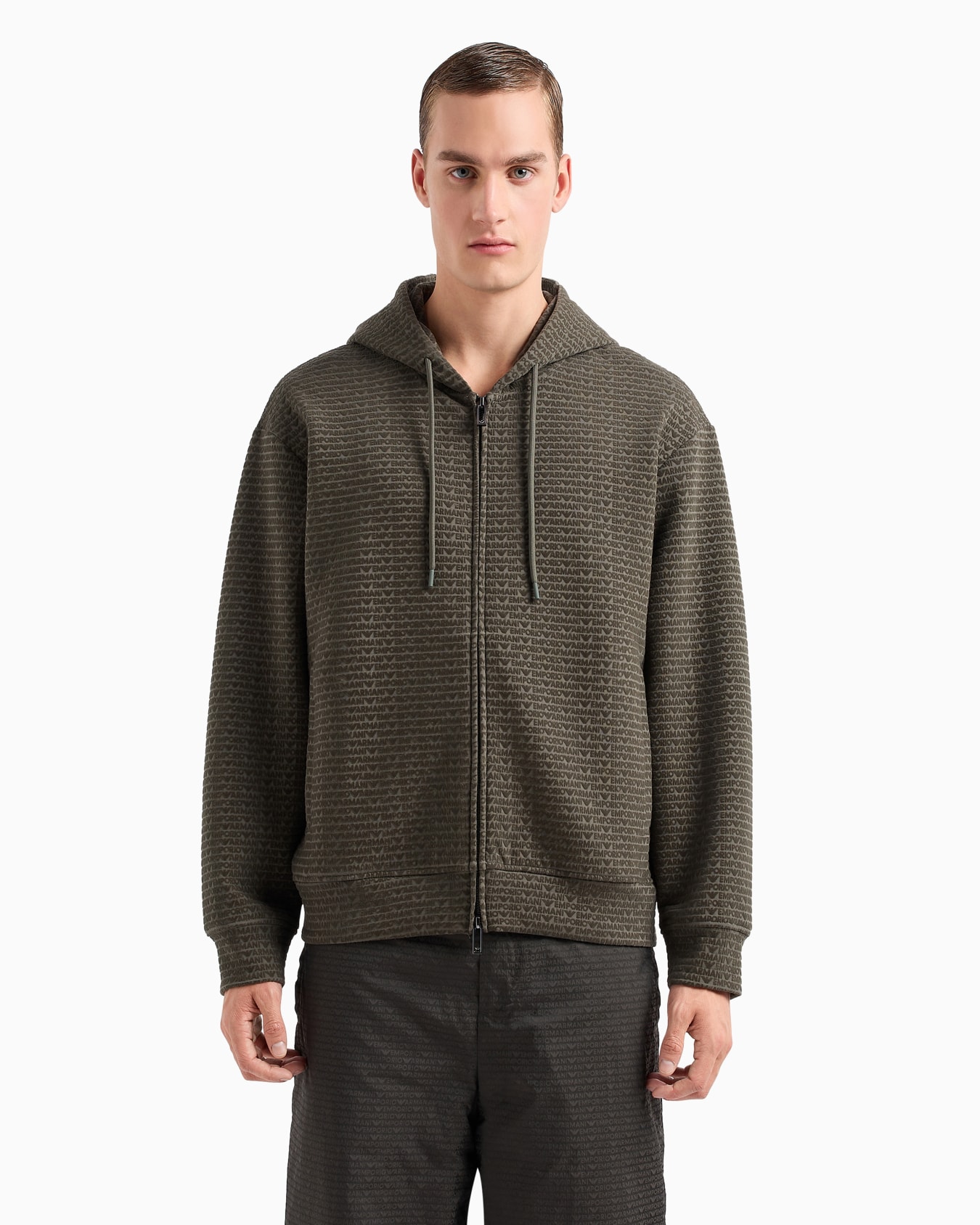 Sweat-shirt façon cardigan à capuche en jersey double avec inscription floquée all over Diapositive 2
