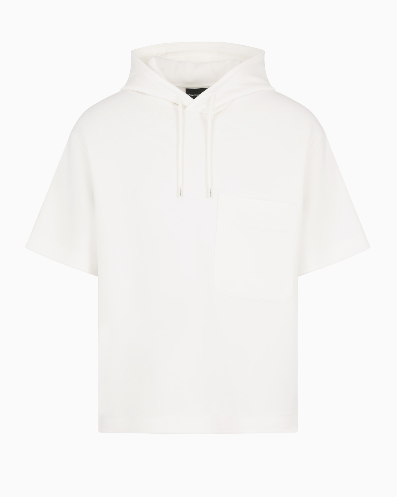 Sudadera de manga corta de punto doble con capucha y bolsillo de parche Diapositiva 0
