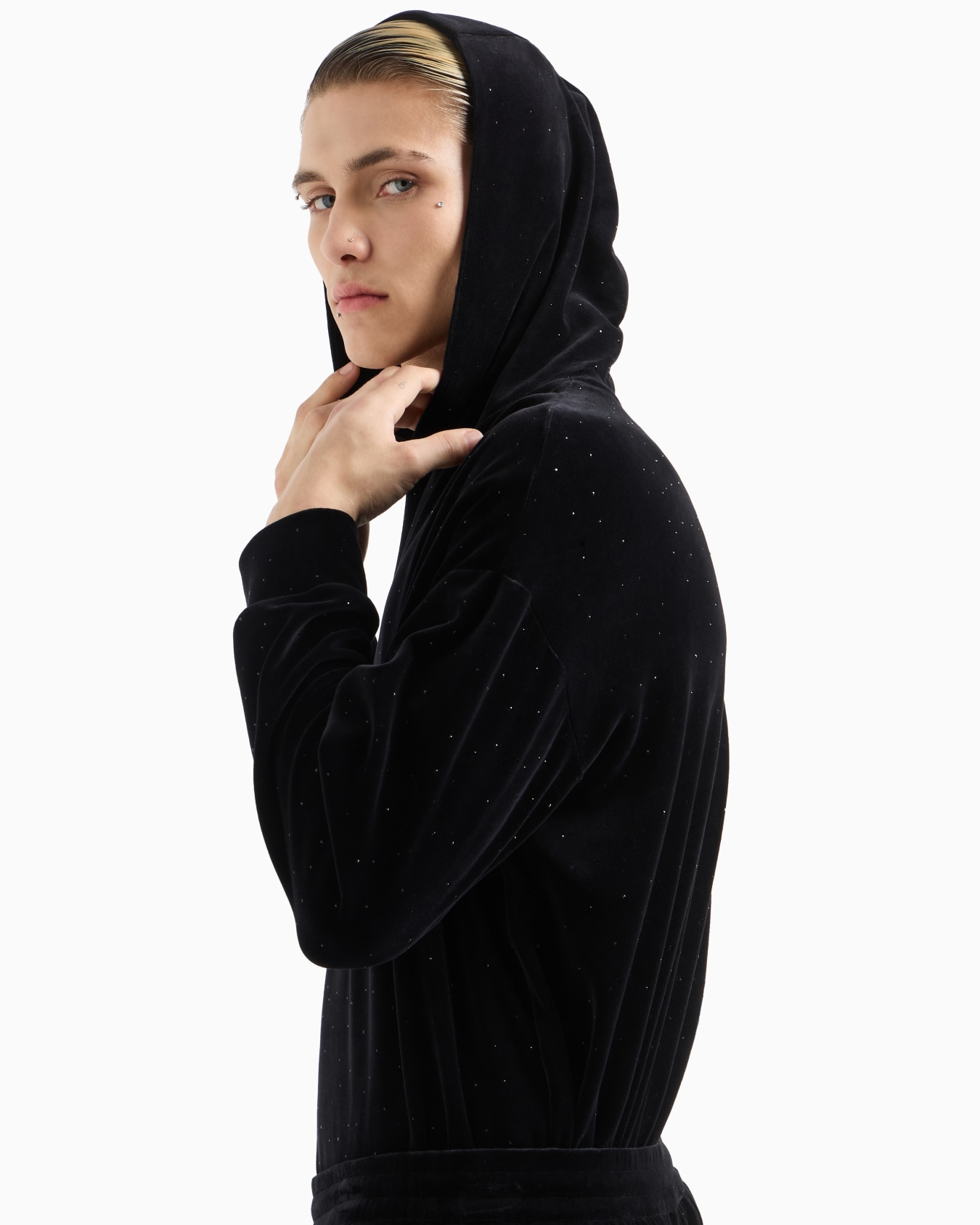 Clubwear chenille hooded sweatshirt with all-over rhinestones Slide 5