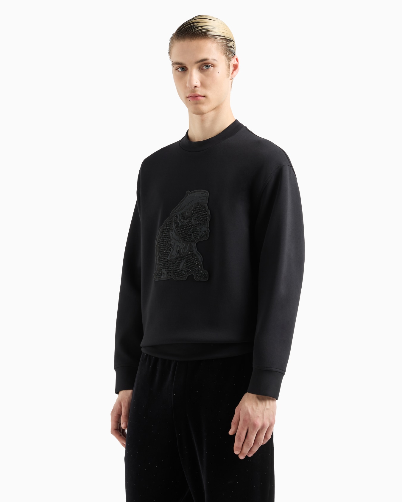 Clubwear double-jersey sweatshirt with oversized French bulldog patch Slide 1