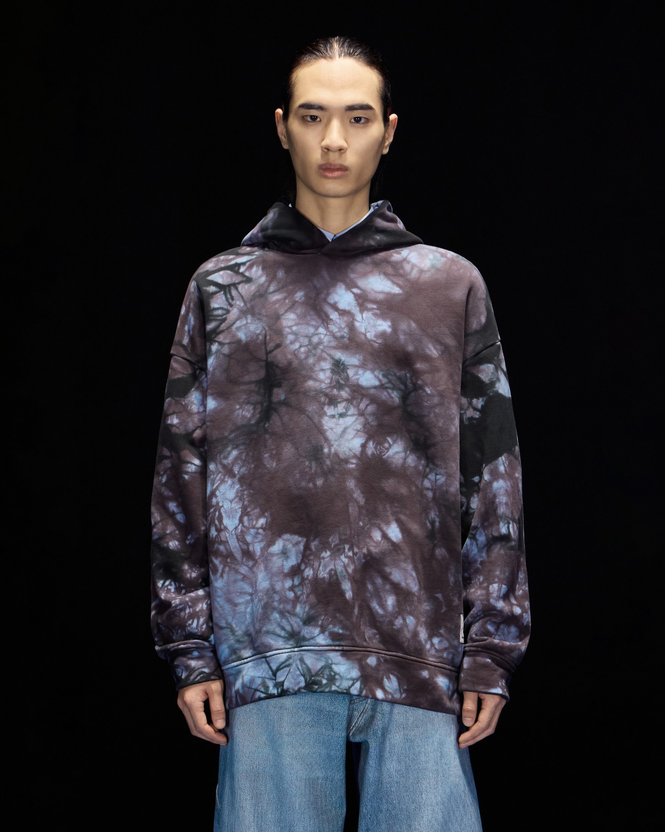 ASV Black Blue capsule collection oversize organic-jersey hooded tie-dye print sweatshirt Slide 2