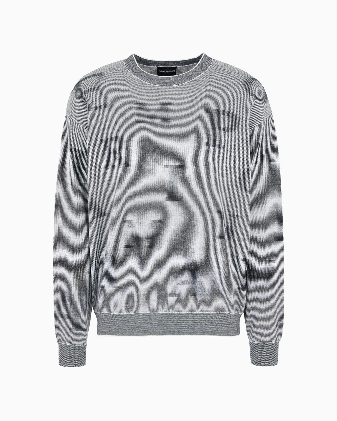 Two-tone micro-striped virgin-wool jumper with all-over lettering Slide 0