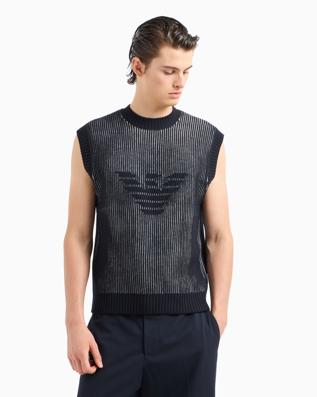 Gilet en mélange de laine vierge à côtes anglaises bicolores Diapositive 1