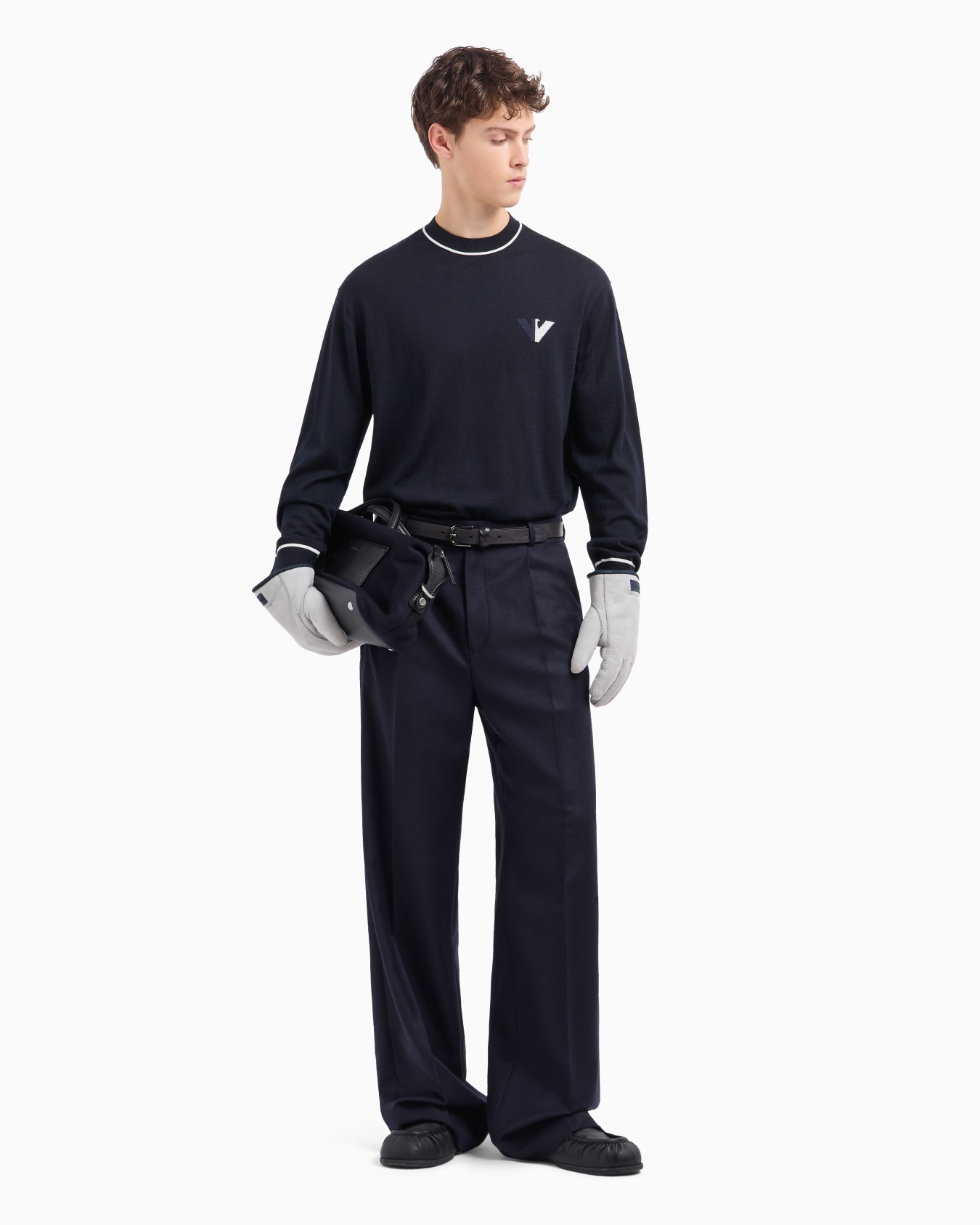 Virgin-wool jumper with jacquard logo detail Slide 3