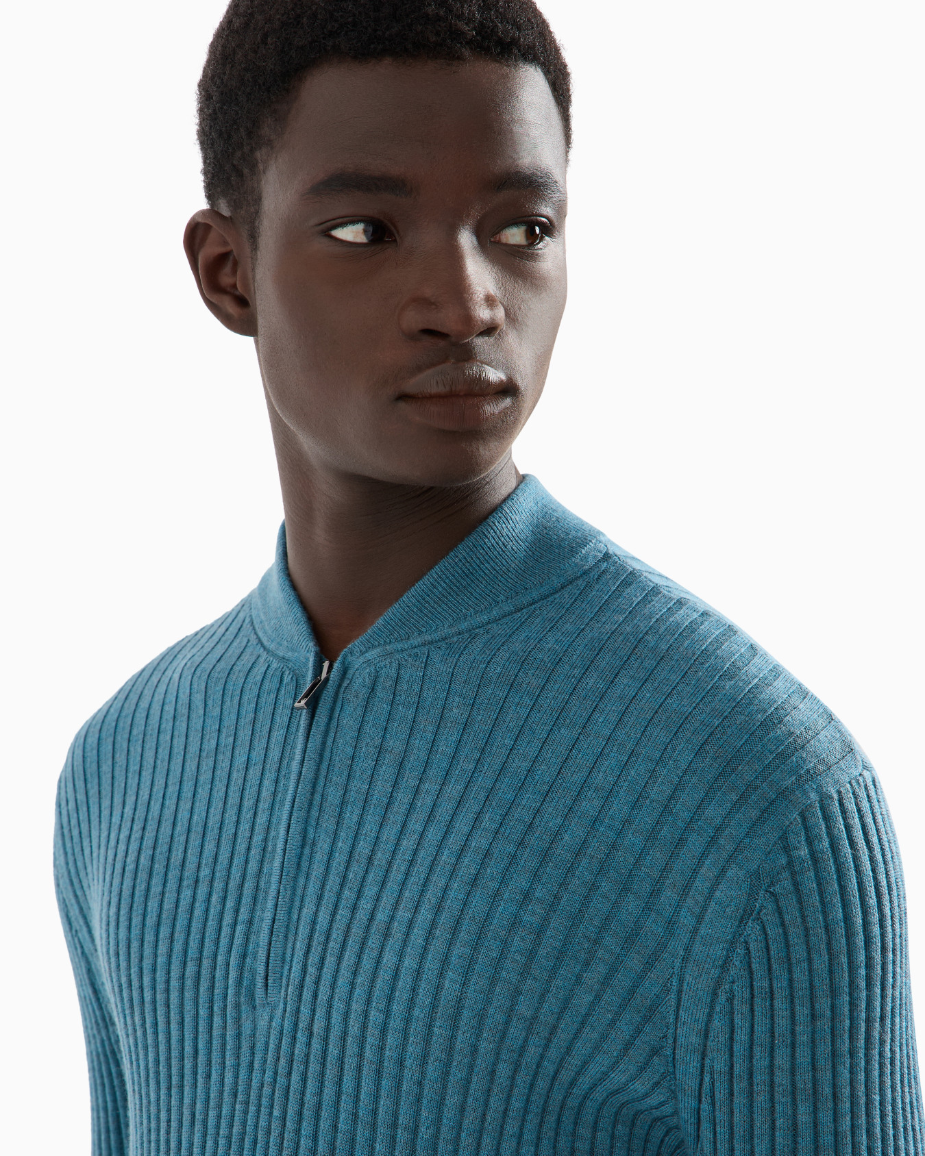 Virgin-wool ribbed jumper with half zip Slide 4