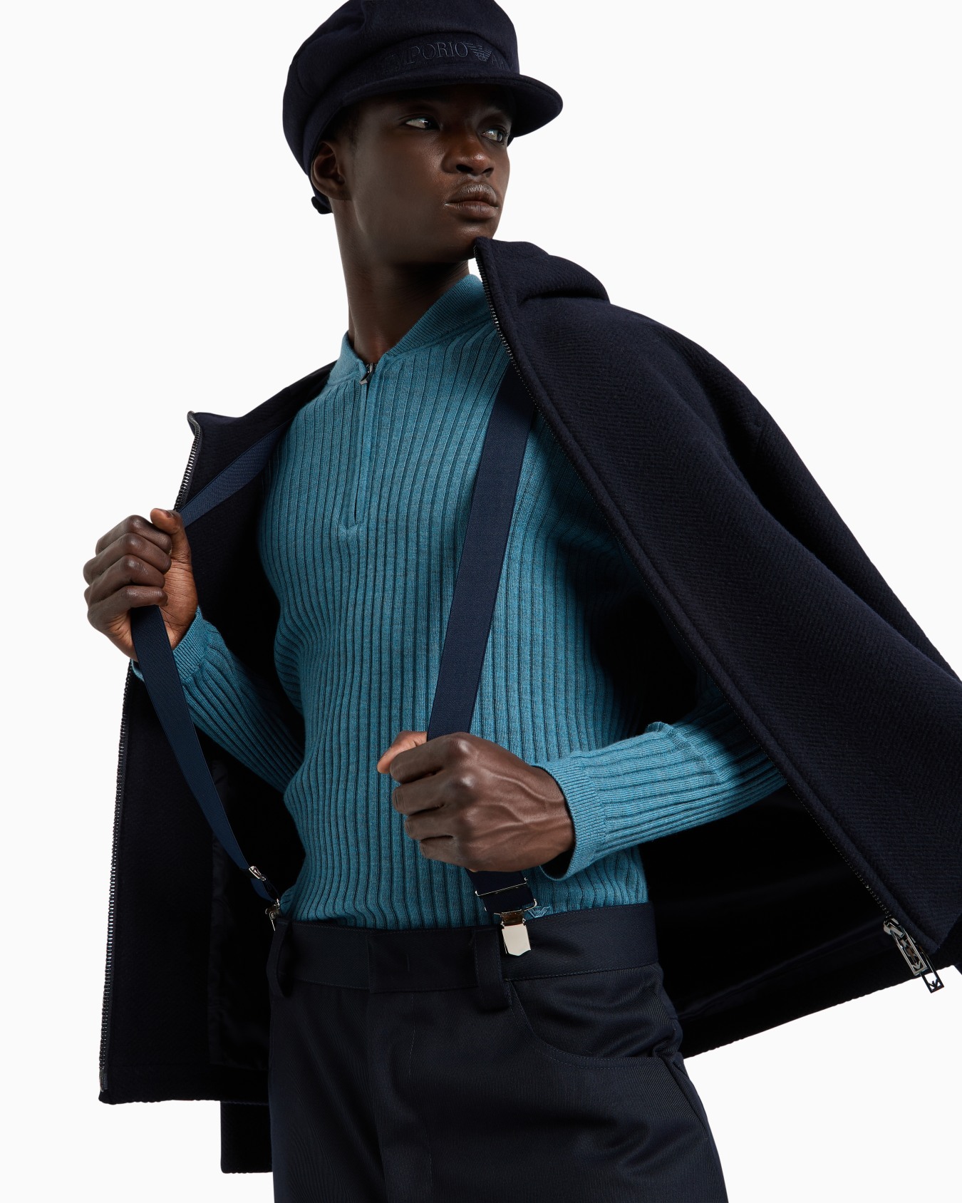 Virgin-wool ribbed jumper with half zip Slide 5