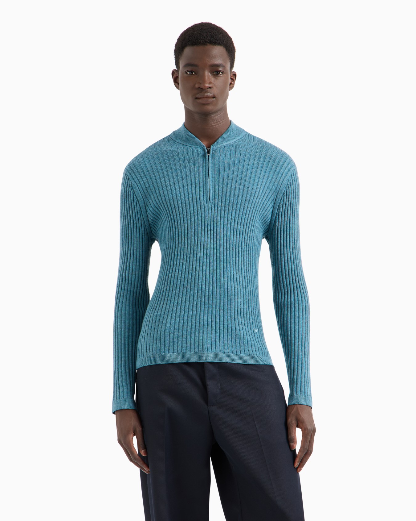 Virgin-wool ribbed jumper with half zip Slide 1