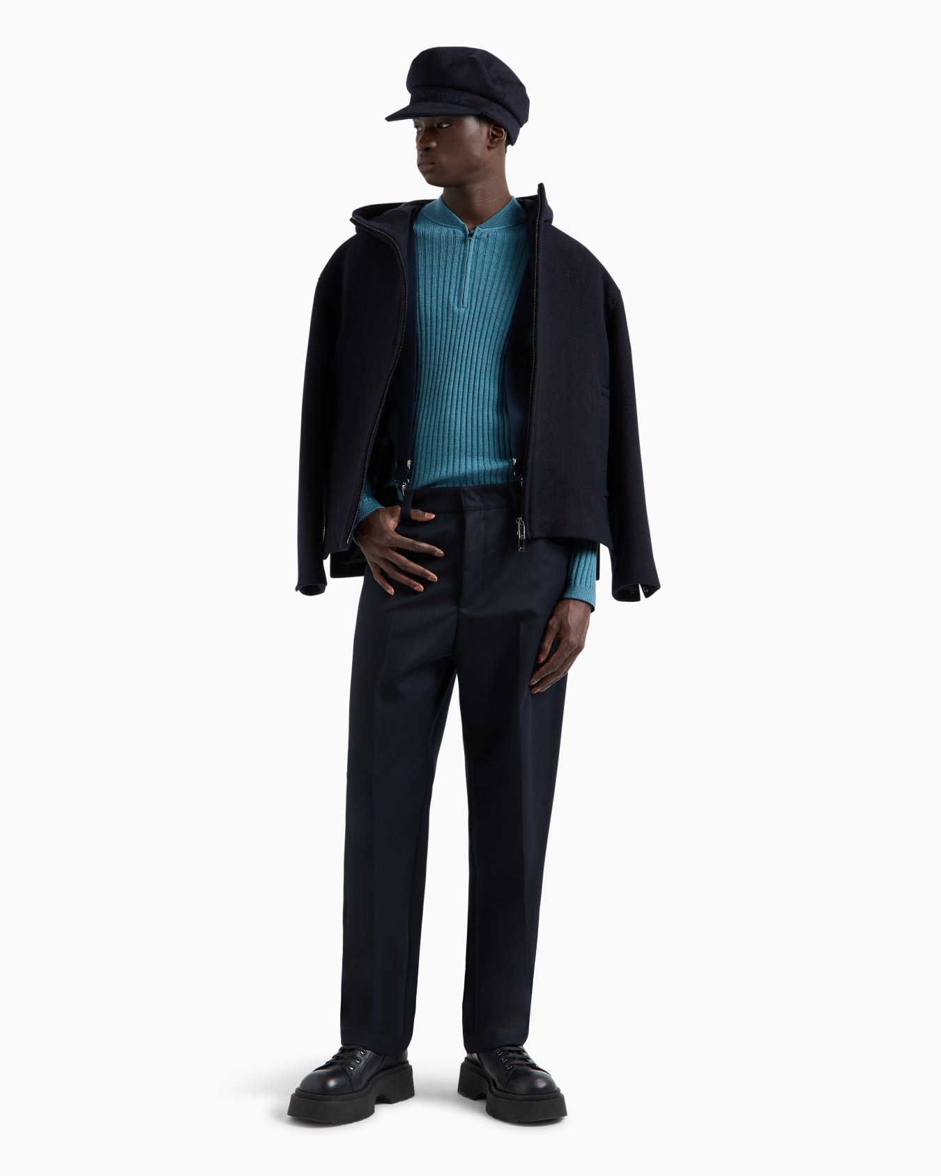 Virgin-wool ribbed jumper with half zip Slide 3