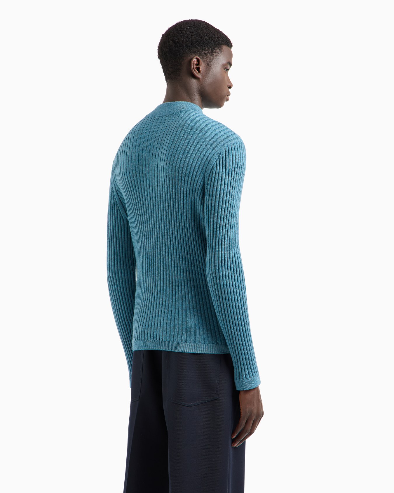 Virgin-wool ribbed jumper with half zip Slide 2