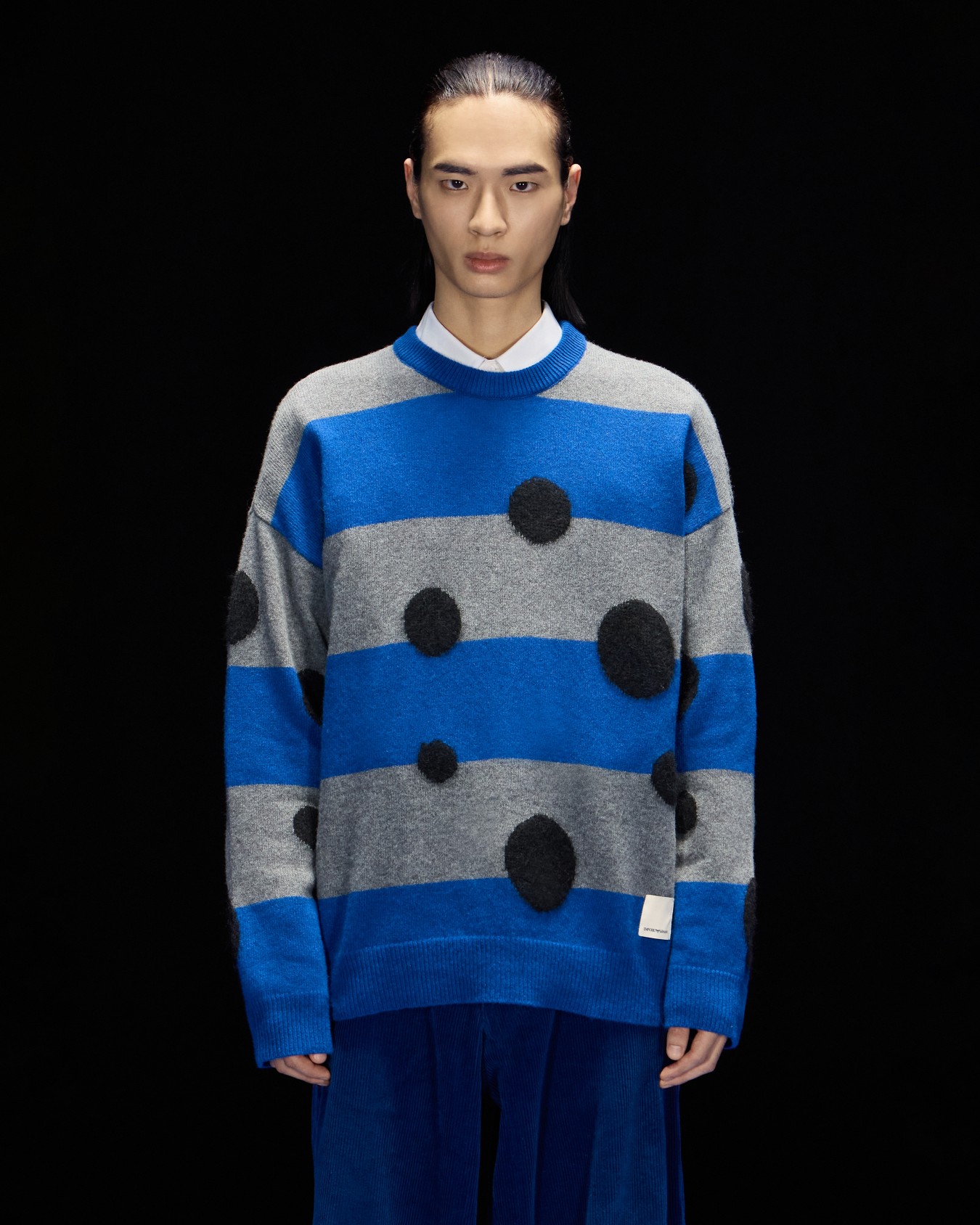Jersey de lana con elaboración en tejido jacquard a rayas y lunares cápsula Black Blue ASV Diapositiva 2