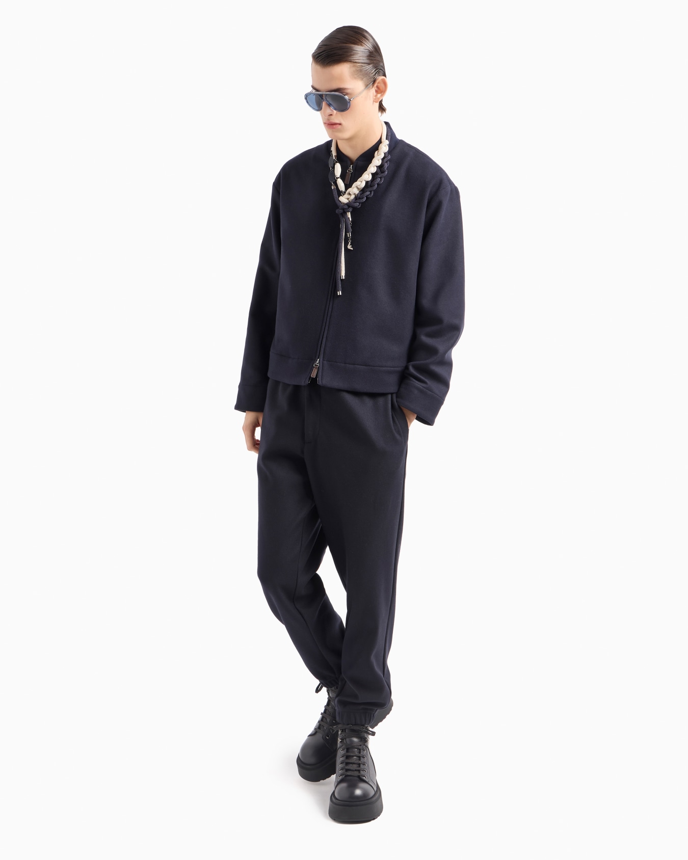 Virgin wool cloth elasticated-waist trousers Slide 4