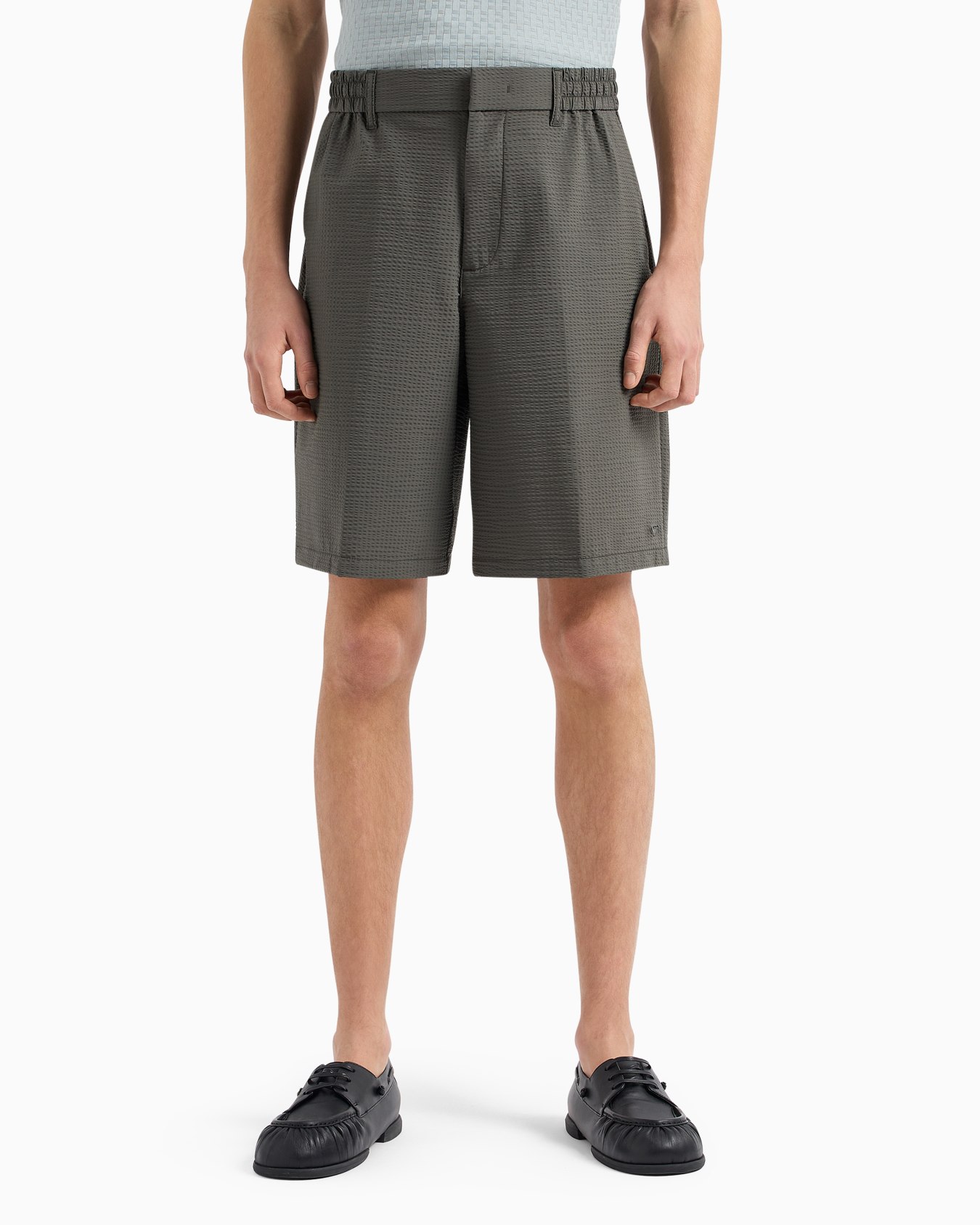 Technical seersucker, elasticated-waist chino Bermuda shorts Slide 2