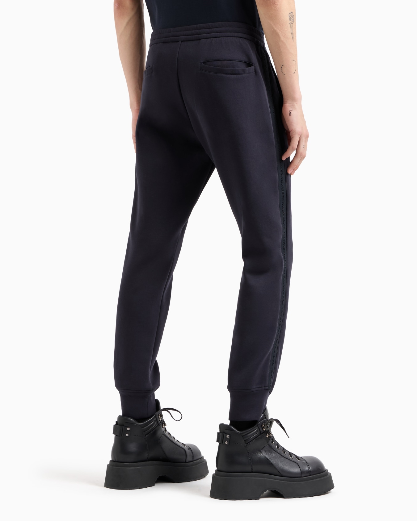 Pantalones de chándal de punto doble con cinta con logotipo Diapositiva 2