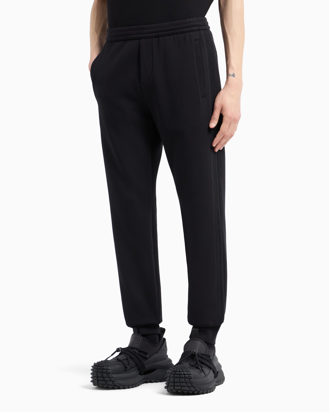 Pantalon de jogging en jersey double avec bande logotypée Diapositive 1