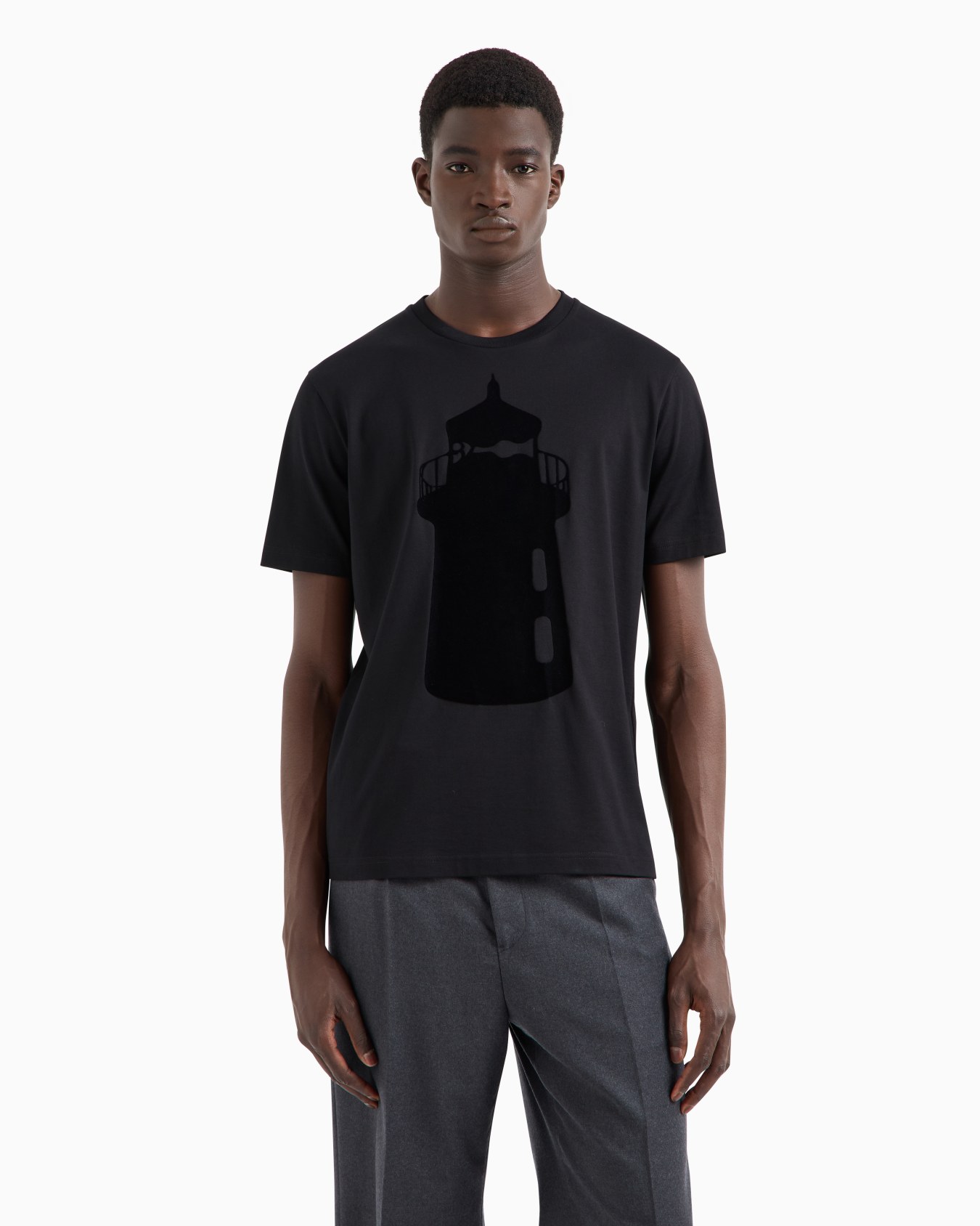 Jersey T-shirt with flocked lighthouse print and logo Slide 1