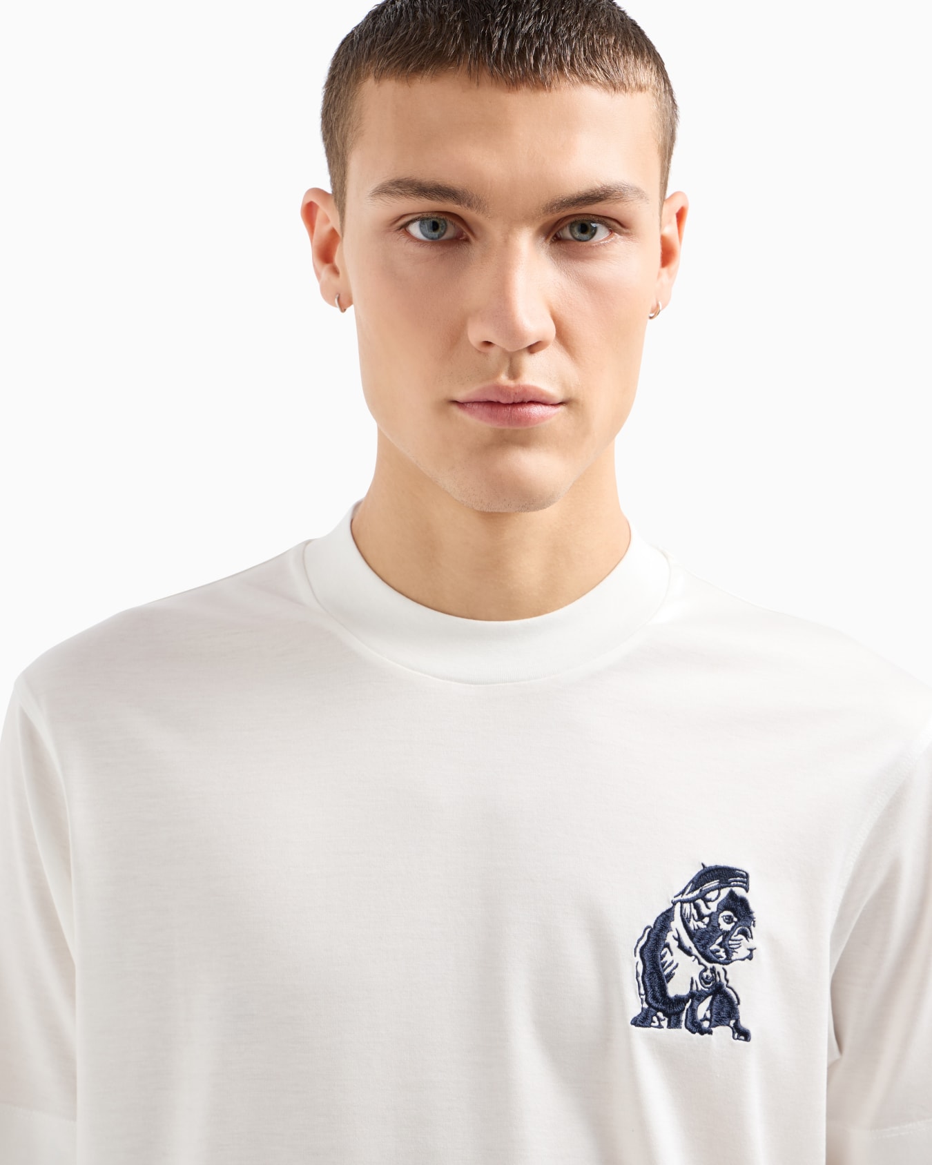 Lyocell blend-jersey T-shirt with French bulldog embroidery Slide 4