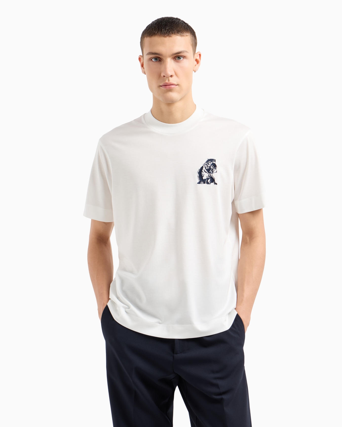 Lyocell blend-jersey T-shirt with French bulldog embroidery Slide 1