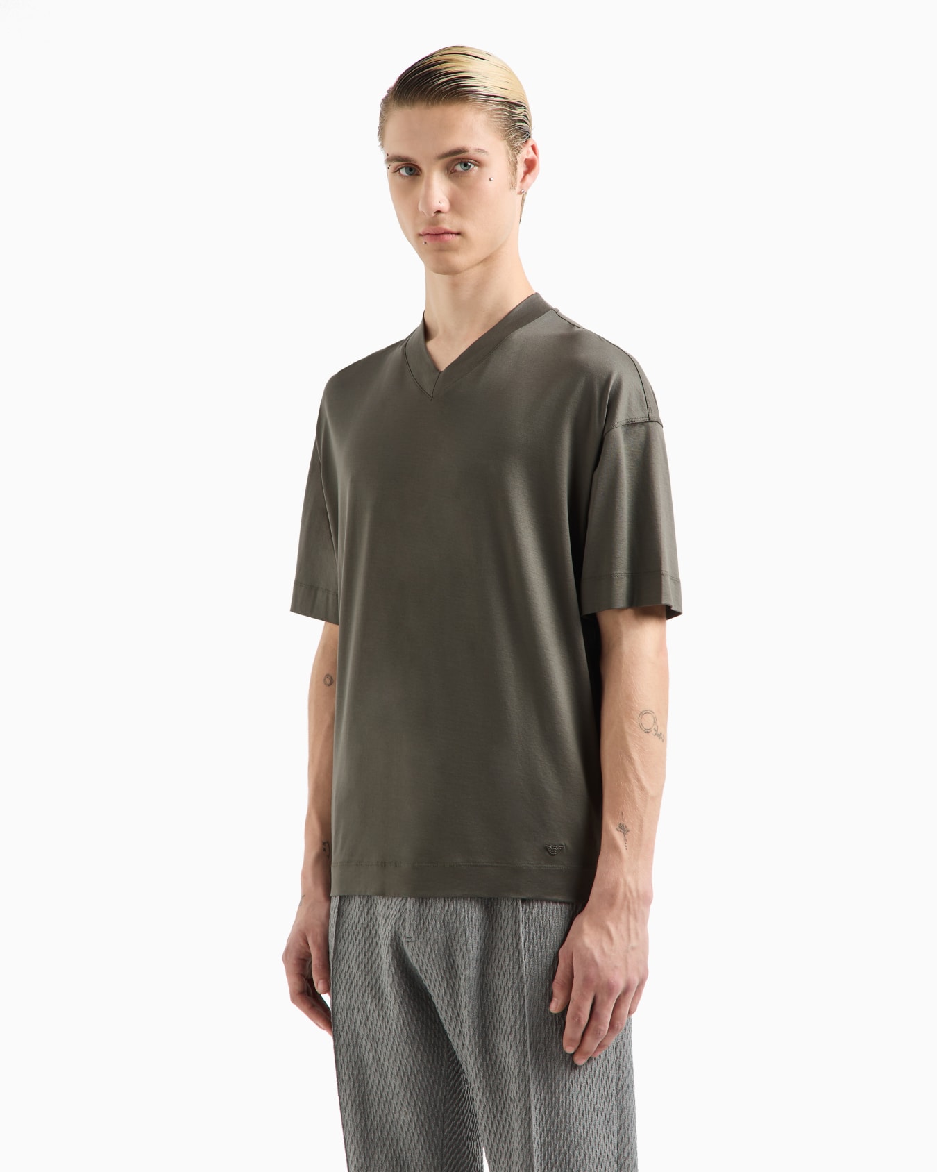  Lyocell-blend jersey V-neck T-shirt Slide 1