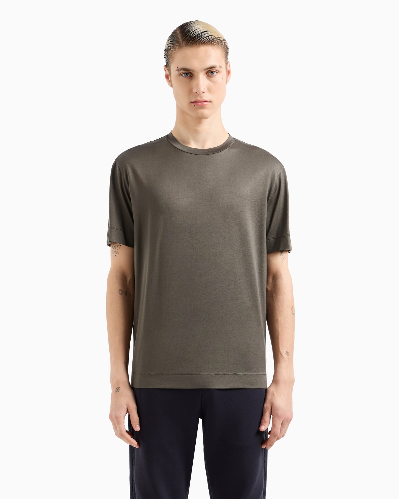  Lyocell-blend jersey T-shirt with embossed logo tape Slide 1