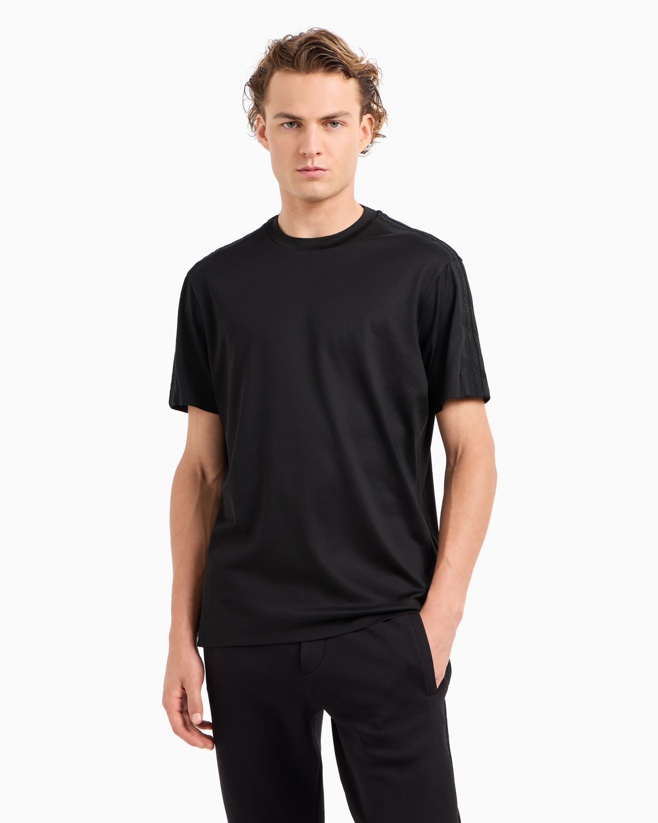  Lyocell-blend jersey T-shirt with embossed logo tape Slide 2