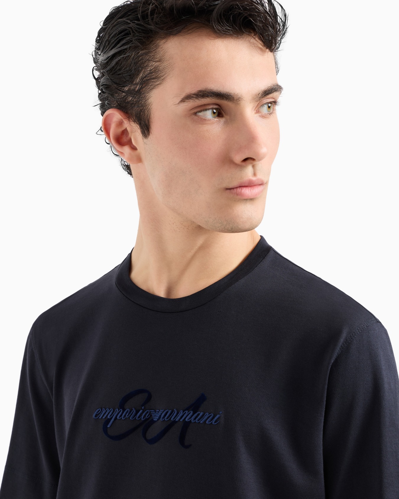 Camiseta de punto ligero con logotipo bordado en cursiva ASV Diapositiva 4