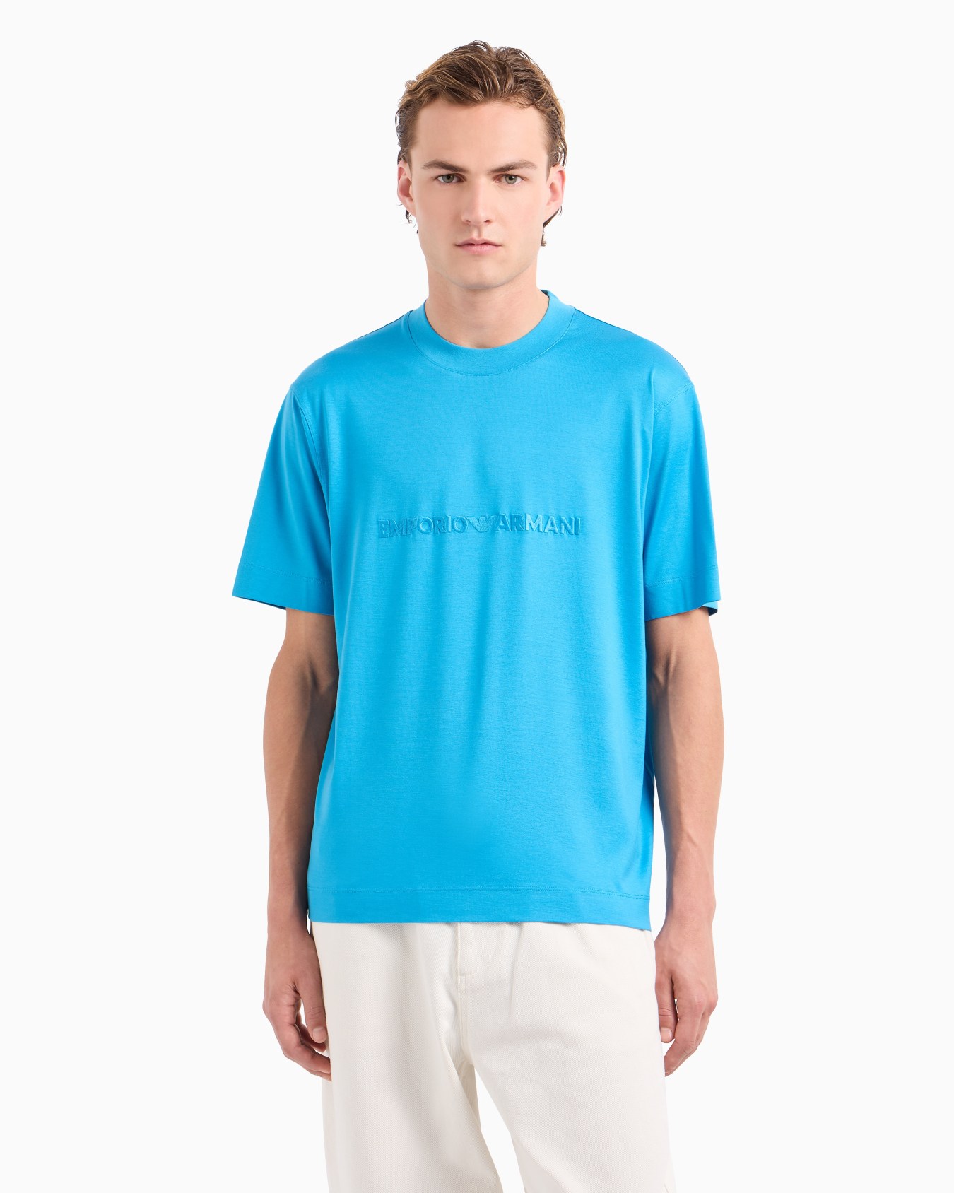  Lyocell-blend jersey T-shirt with embossed logo embroidery Slide 1