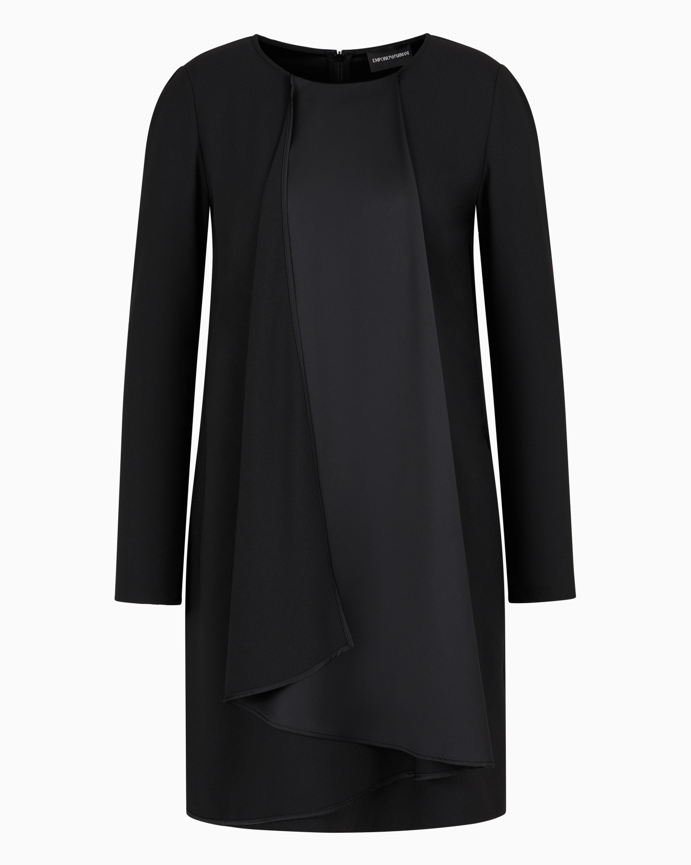 Satin crêpe tunic dress with oversized ruffle Slide 0